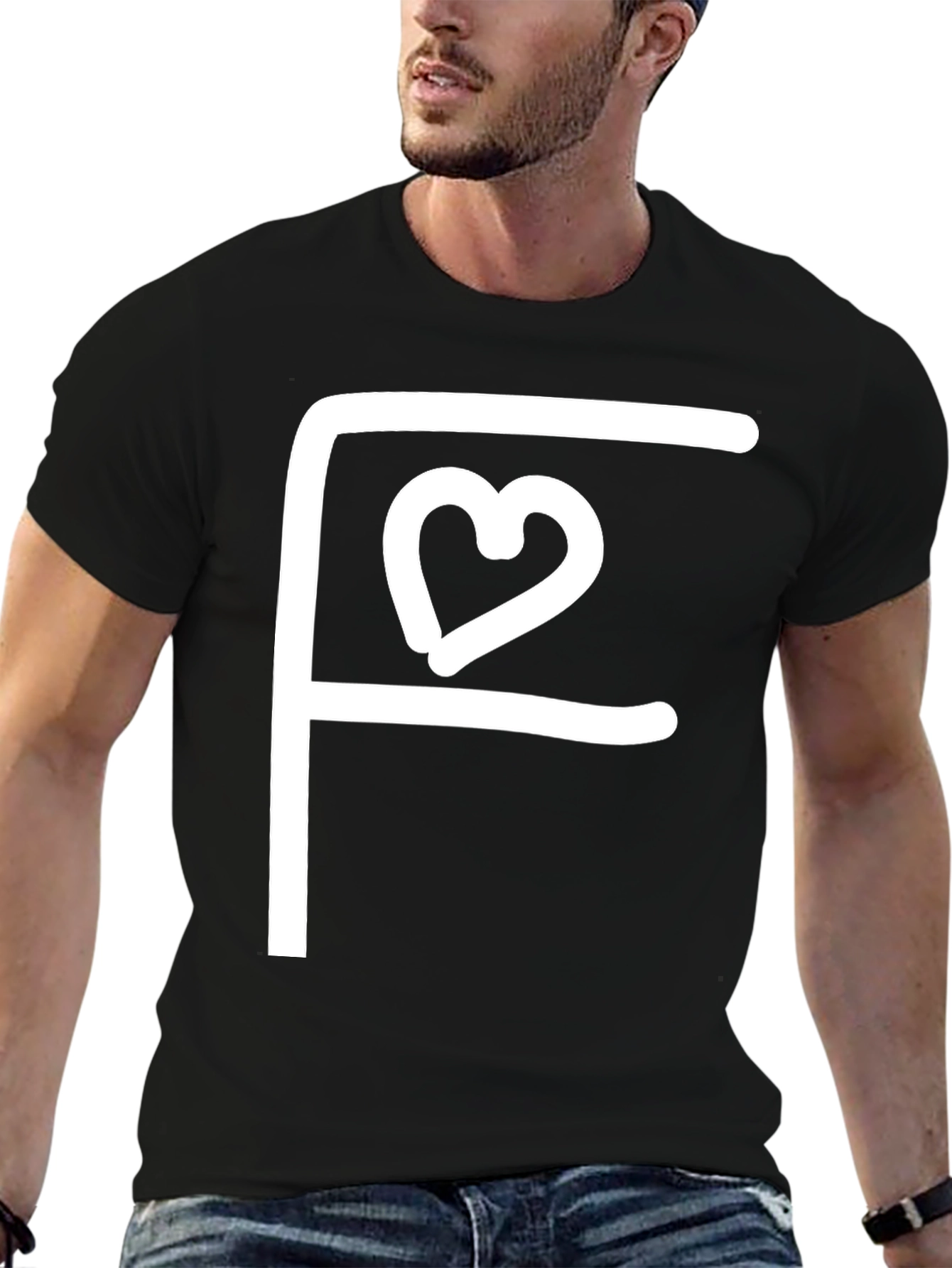 Black Black Tee with White F Heart Graphic view 6