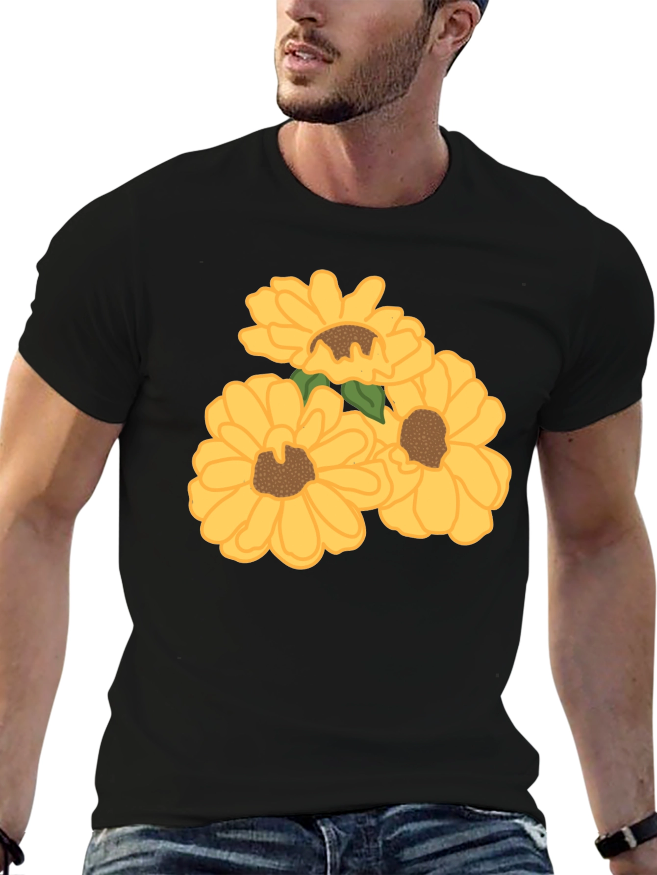 Black Sunflower Graphic Tee - Black Cotton Casual Shirt view 6