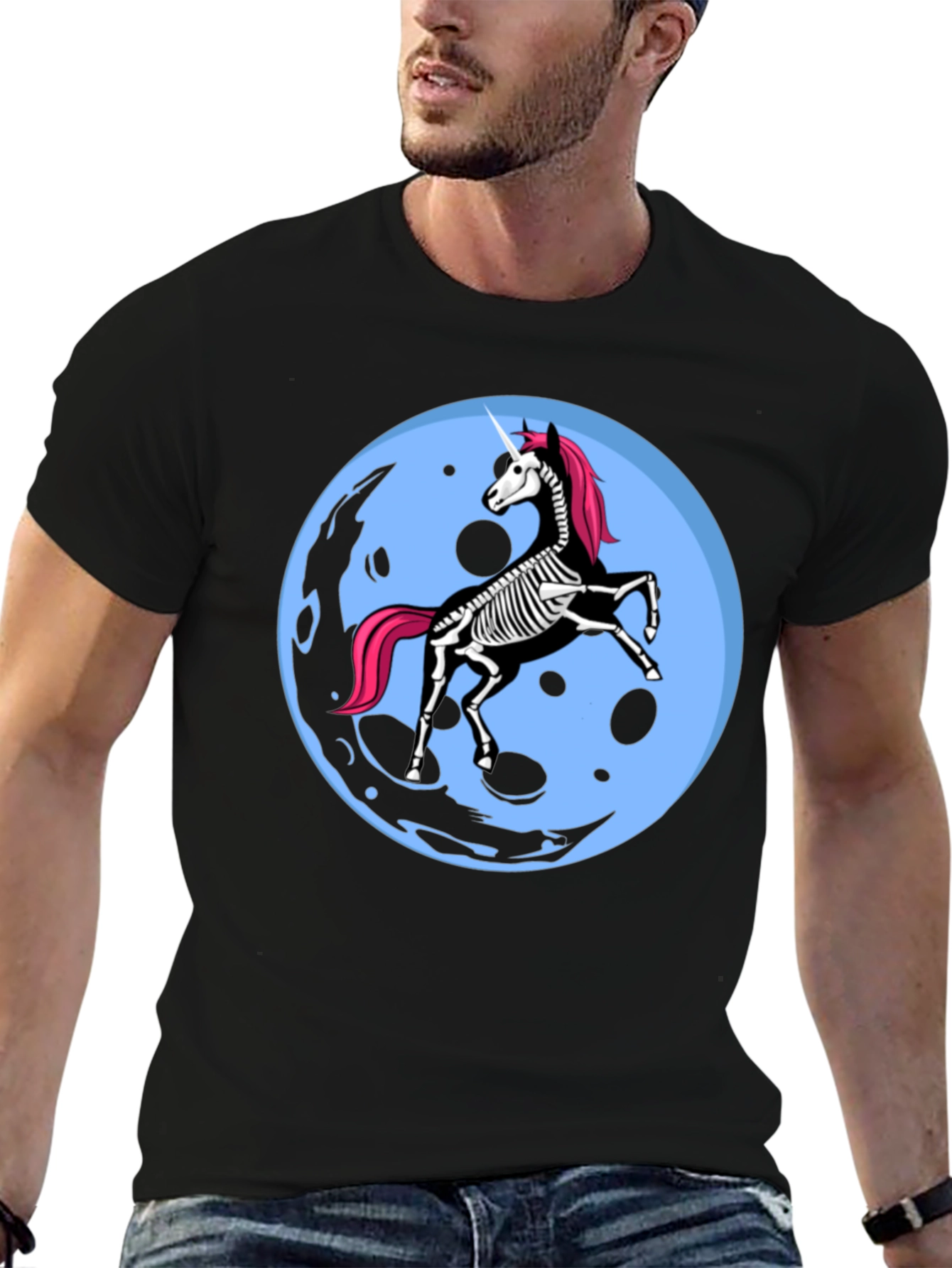 Unicorn Skeleton Moon Graphic T-Shirt - 6