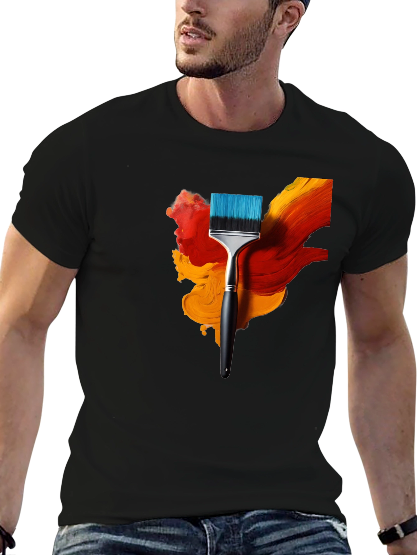 Black Abstract Paintbrush Graphic Tee - Artistic Design view 6