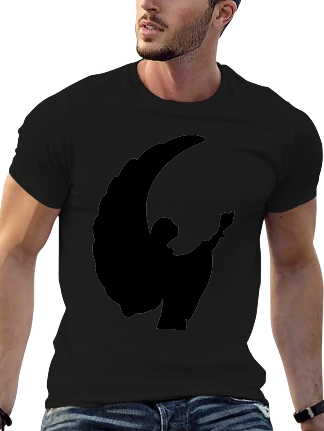 Black Angel Silhouette Black T-Shirt view 6