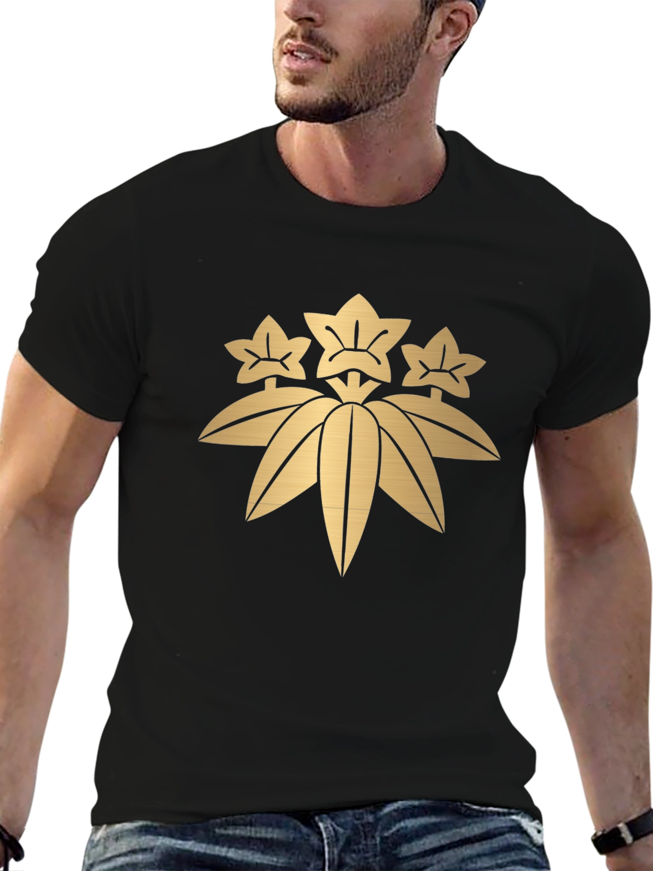 Black Japanese Clan Mon T-Shirt - Gold Design view 6