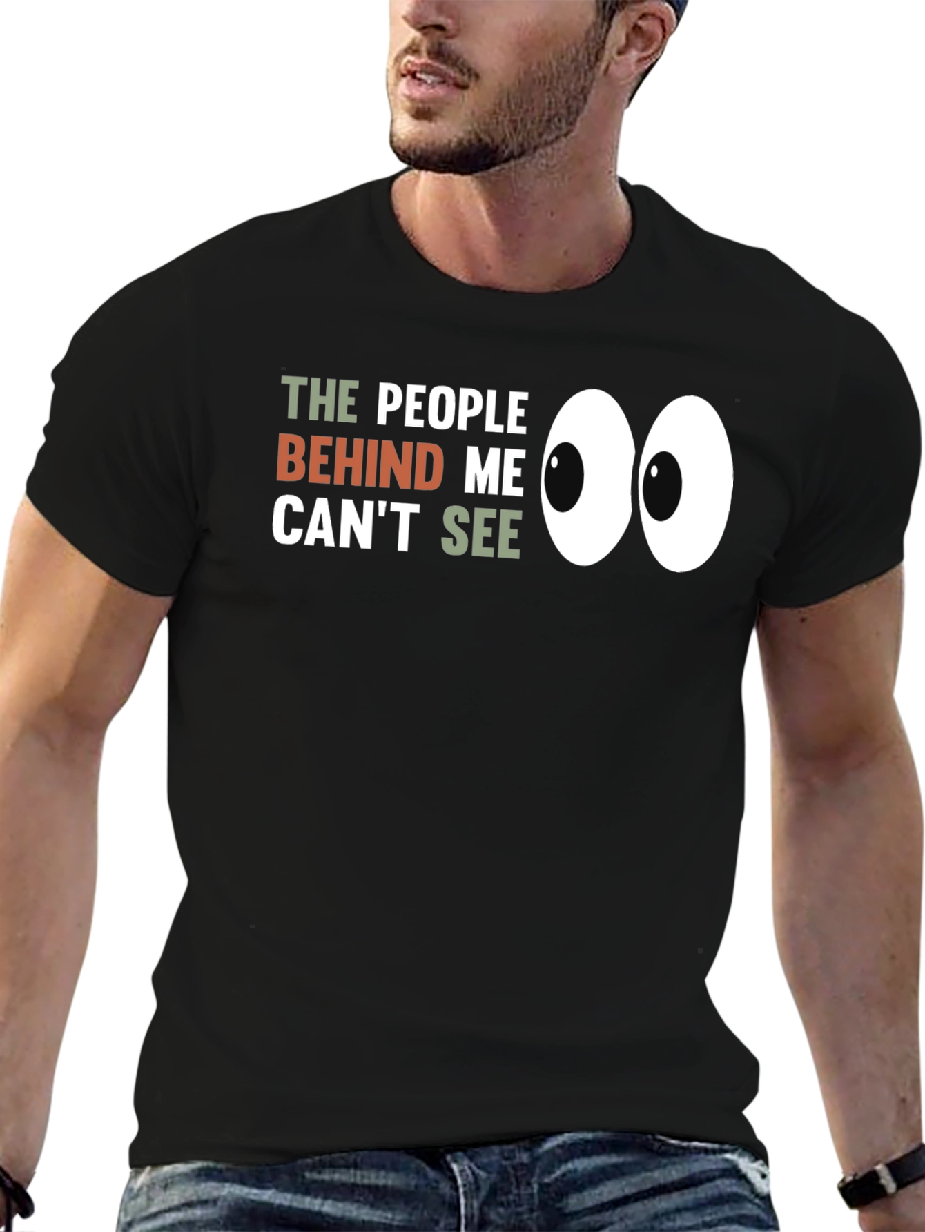 Black Funny Graphic Tee: People Behind Me Can't See - Black view 6