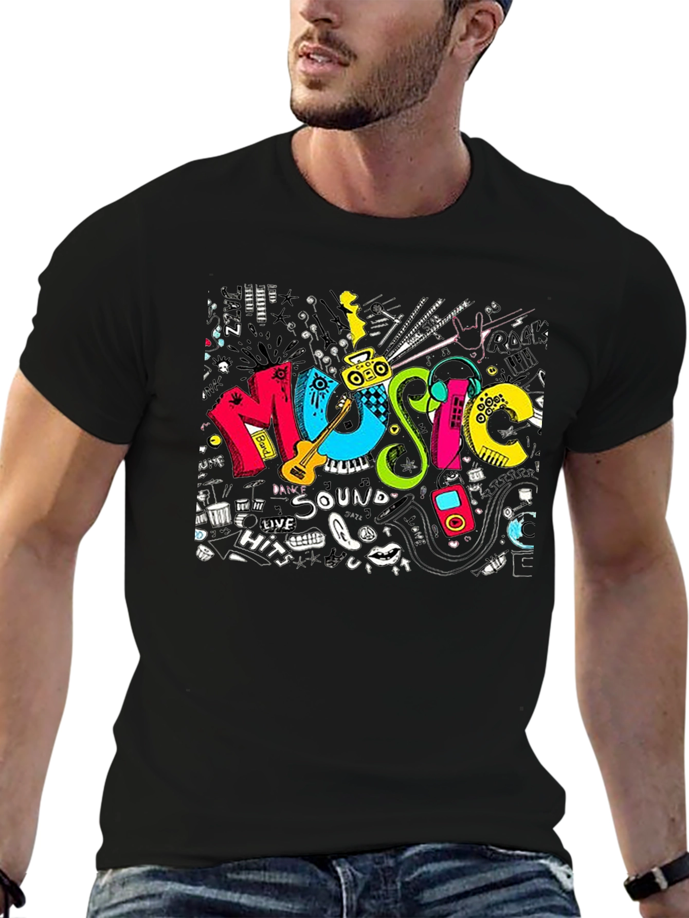 Black Music Graphic Print Black T-Shirt view 6