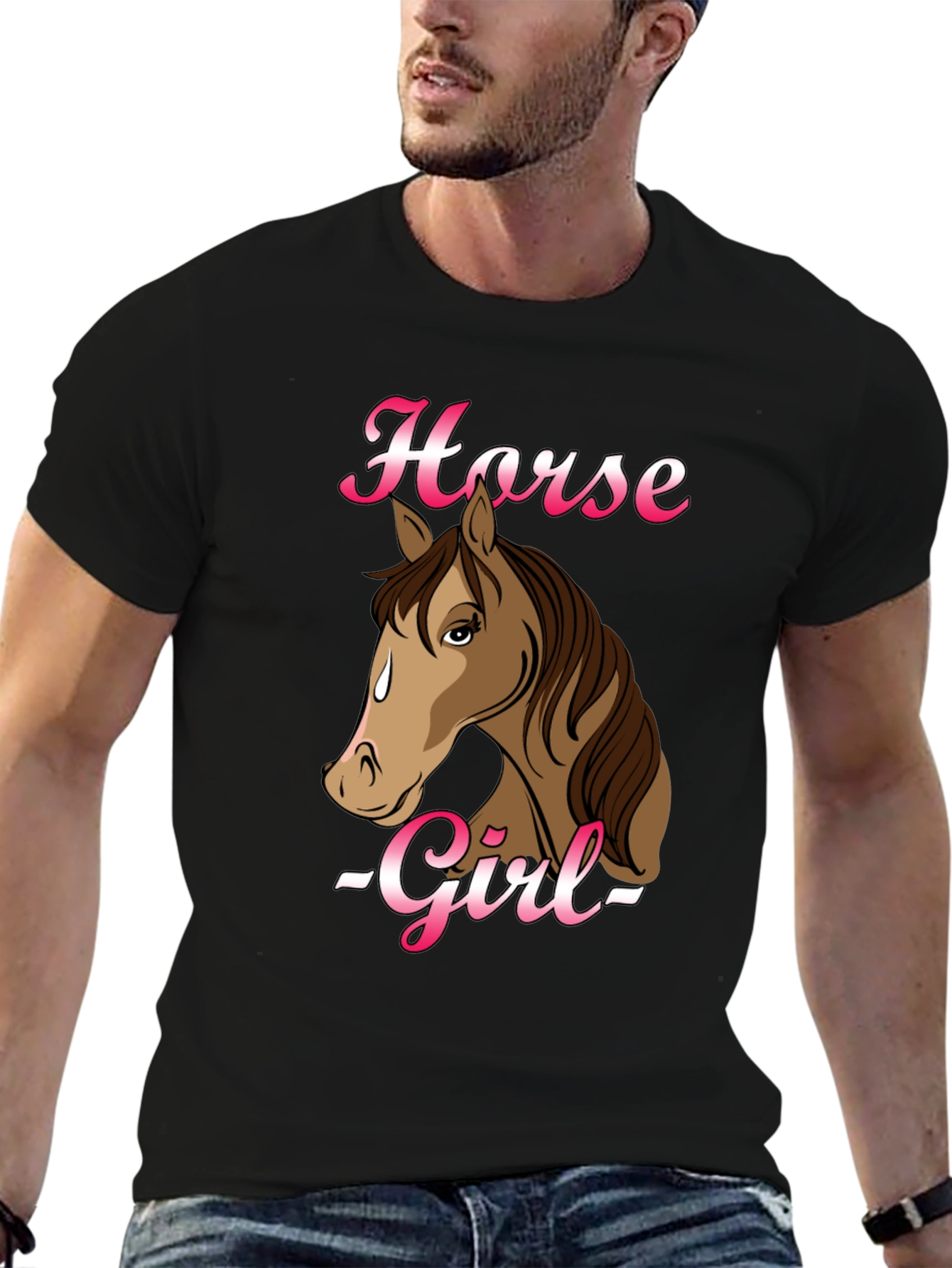 Black Horse Girl Graphic T-Shirt - Black Cotton Tee view 6