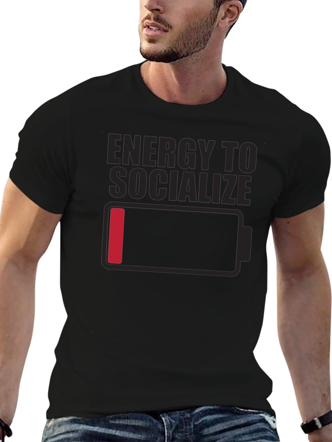 Black Low Energy Socializing Humor Graphic Tee view 6