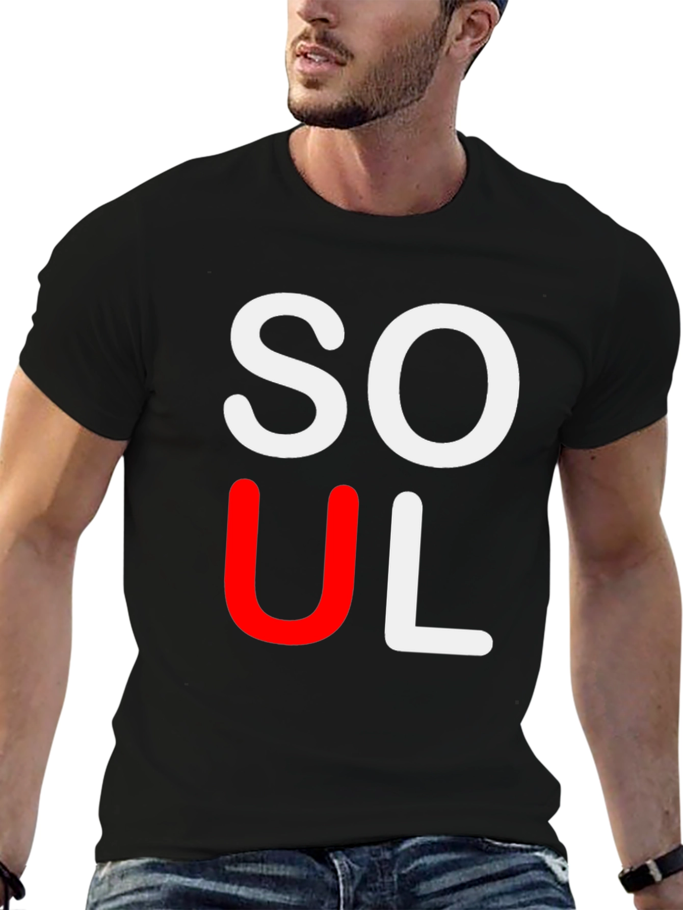 Black Stylish "SOUL" Graphic Tee - Black view 6
