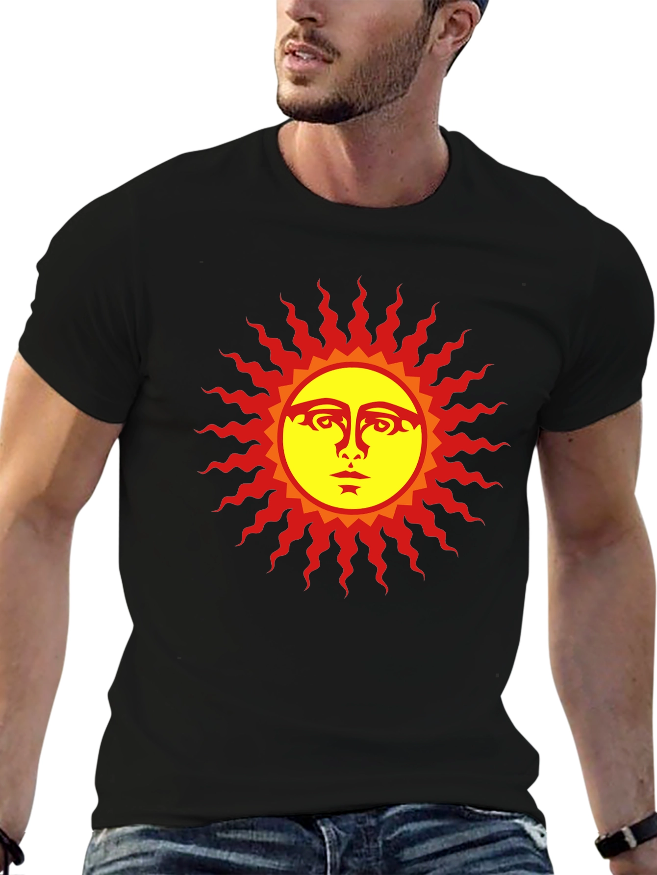 Black Sun Face Graphic Black T-Shirt view 6