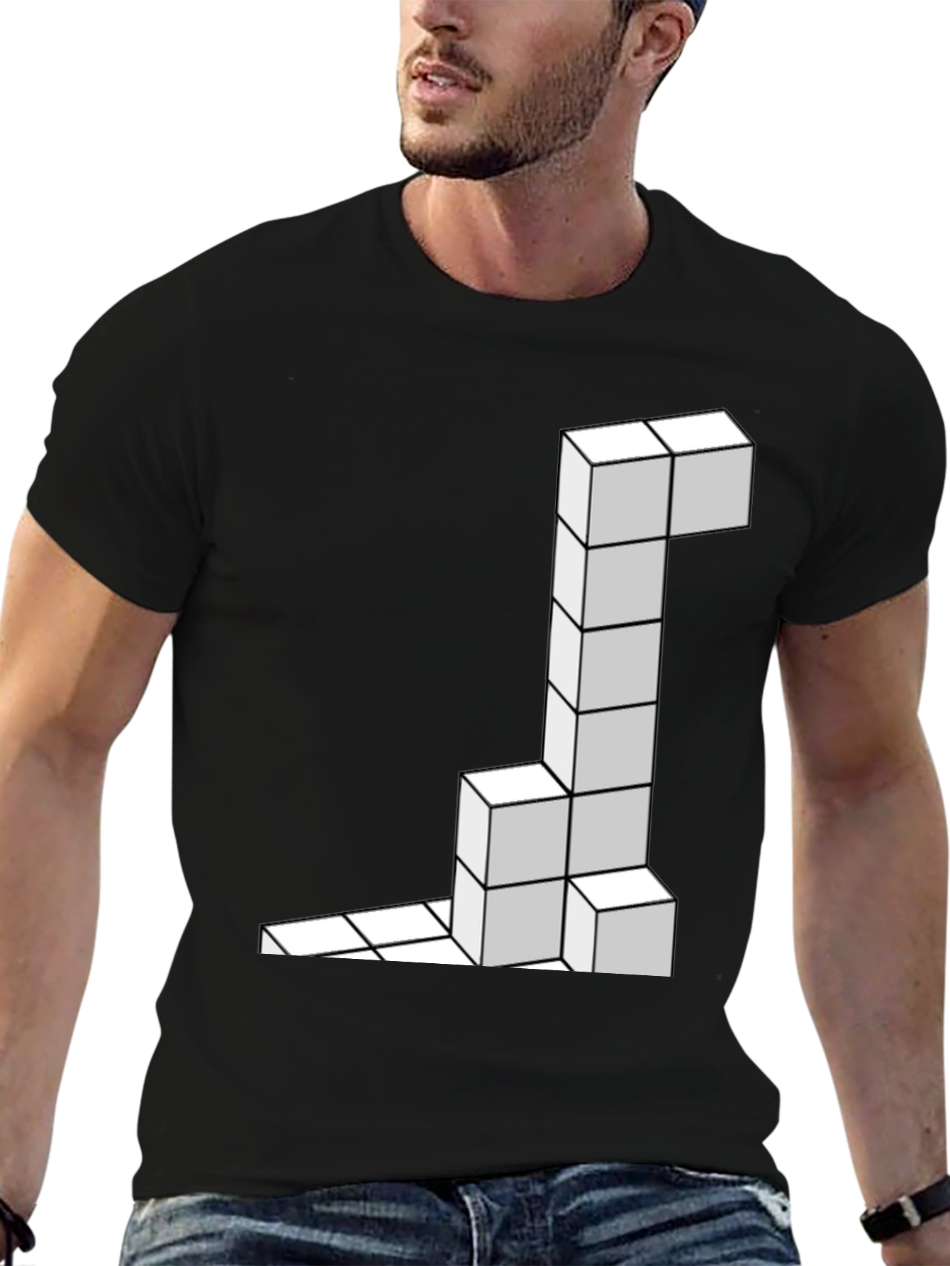 Black Tetris Block Black T-Shirt view 6
