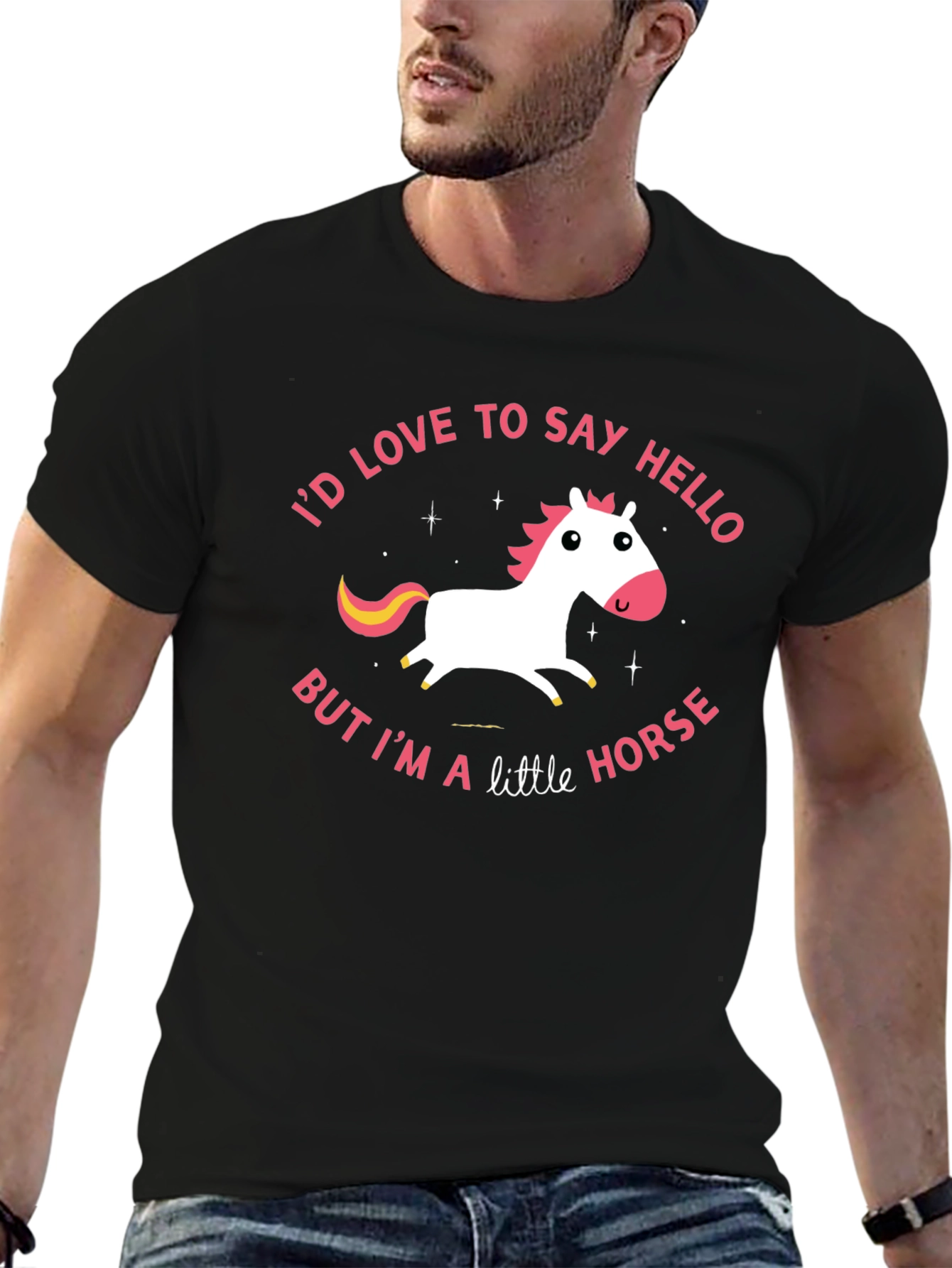 Black Cute Little Horse Graphic Tee view 6