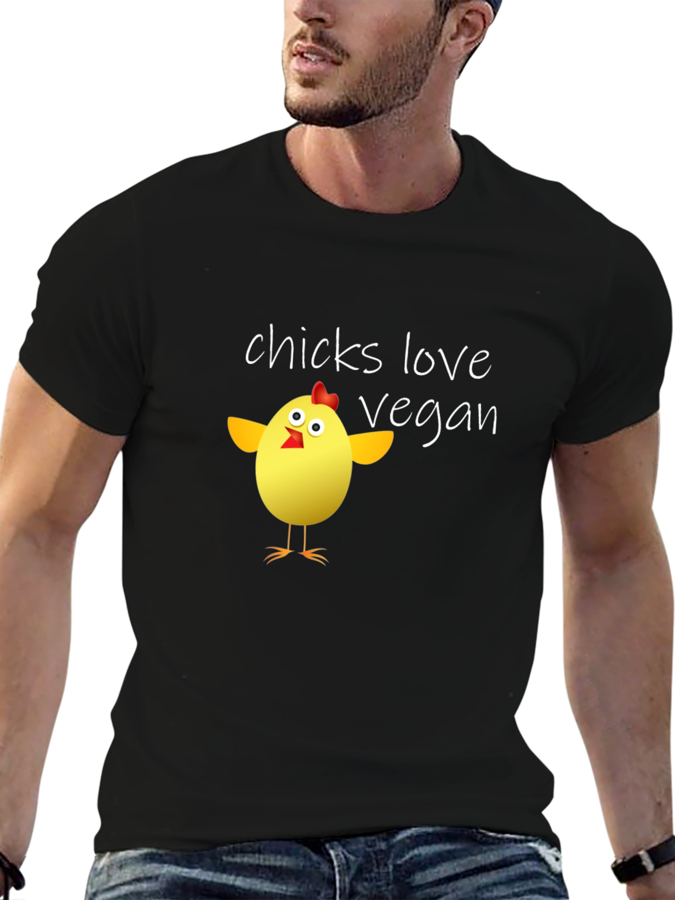 Black Vegan Chicken T-Shirt - Chicks Love Vegan view 6