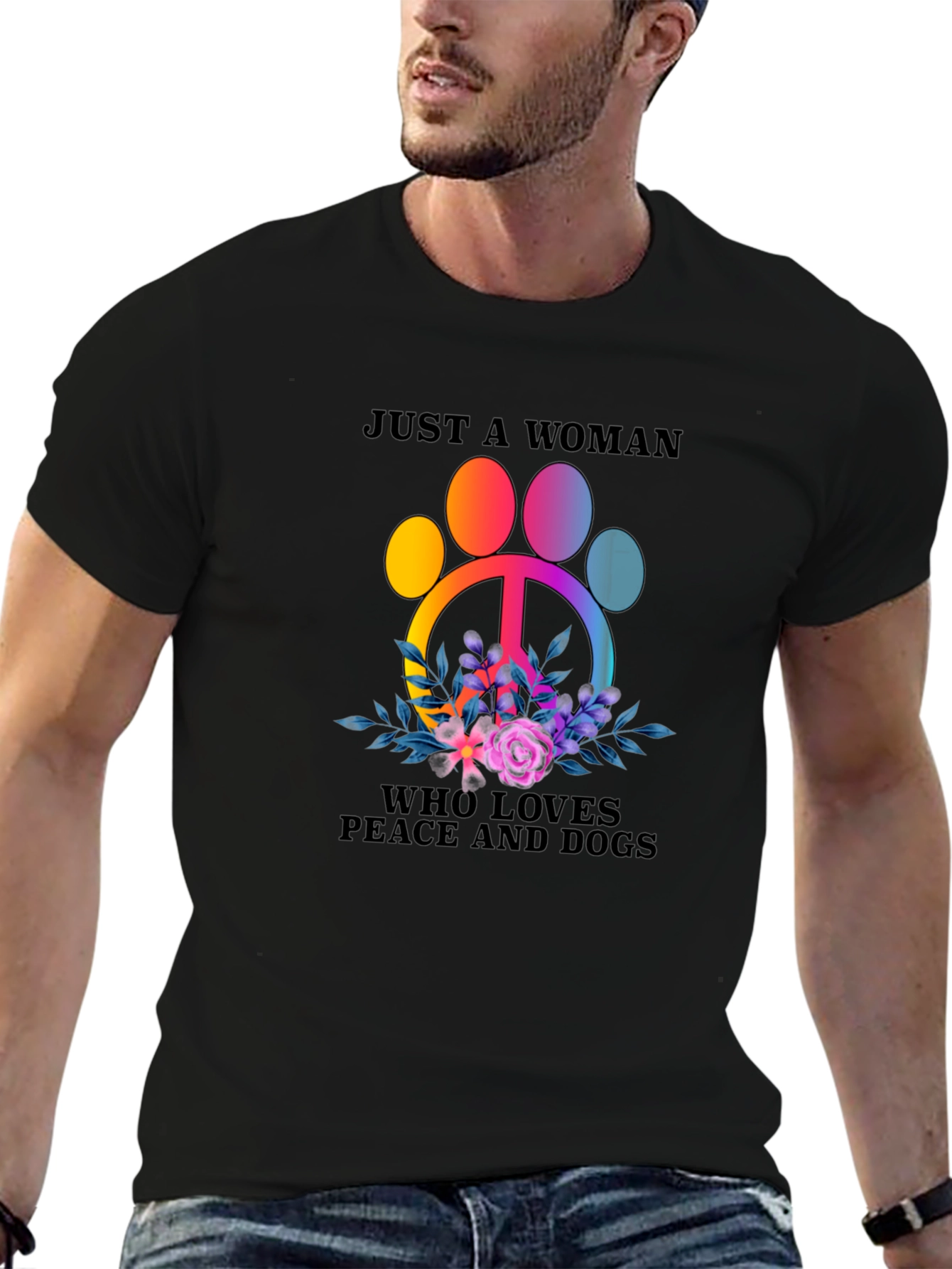 Black Peace, Love, Dogs T-Shirt - Women's Graphic Tee view 6