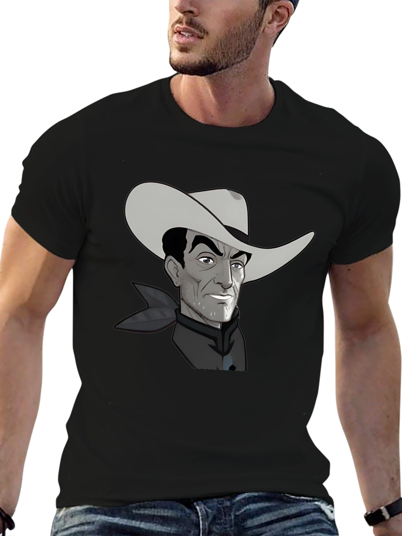 Black Retro Cartoon Cowboy Graphic Tee view 6