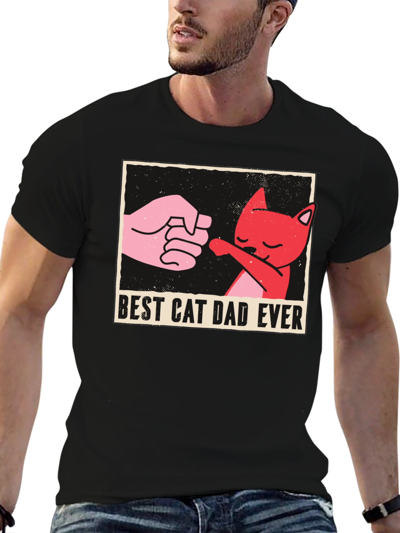 Black Best Cat Dad Ever Graphic Tee - Fun Novelty Shirt view 6