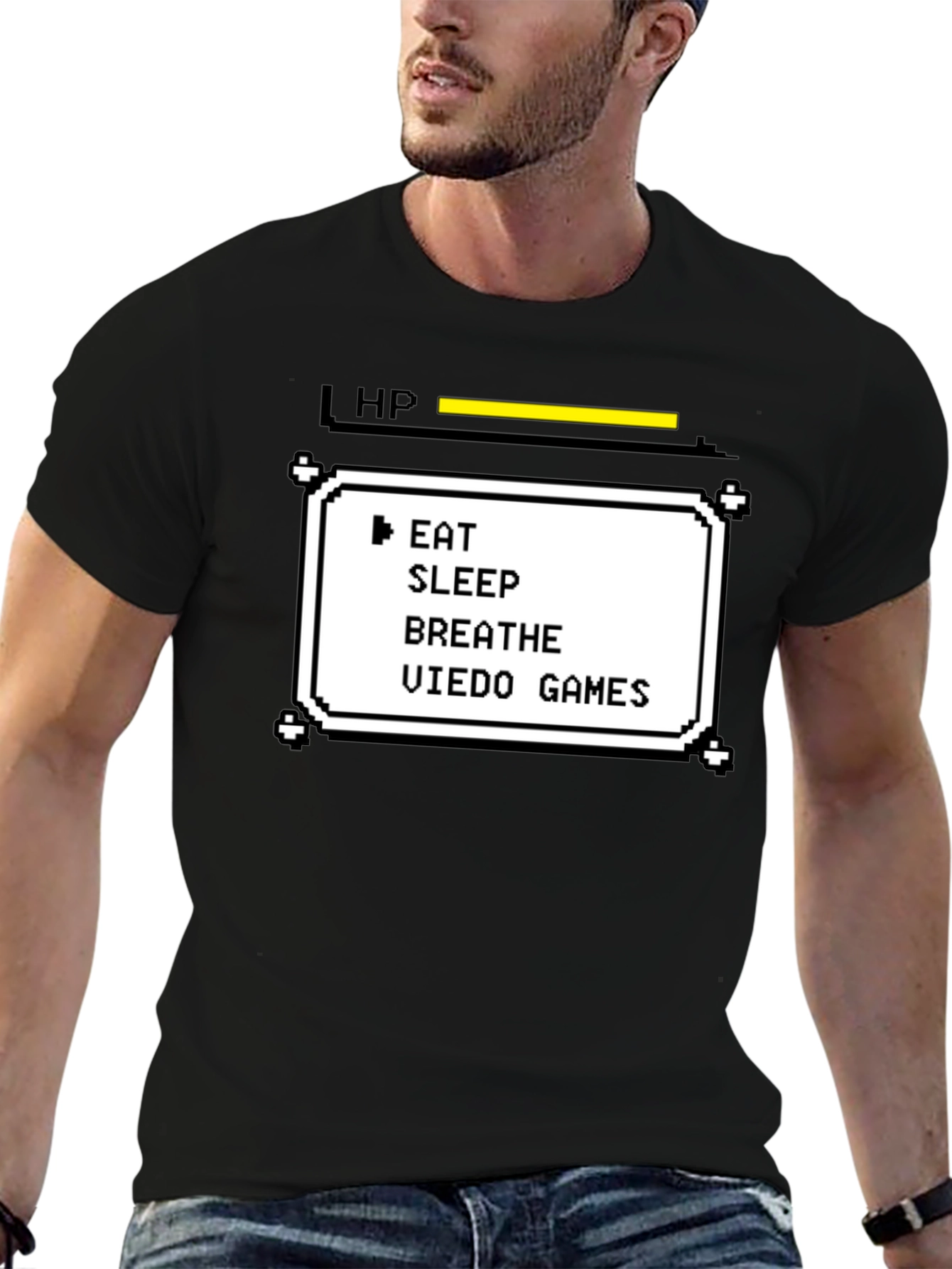 Black Gamer Life Stats T-Shirt - Eat Sleep Breathe Video Games view 6