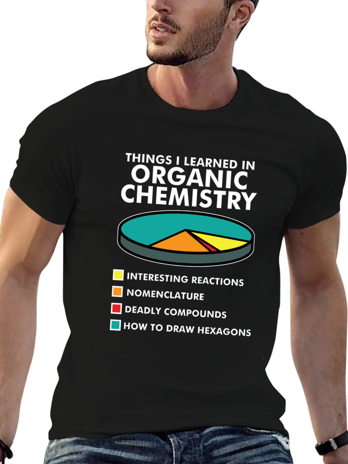 Black Organic Chemistry T-Shirt - Pie Chart Funny Science Tee view 6