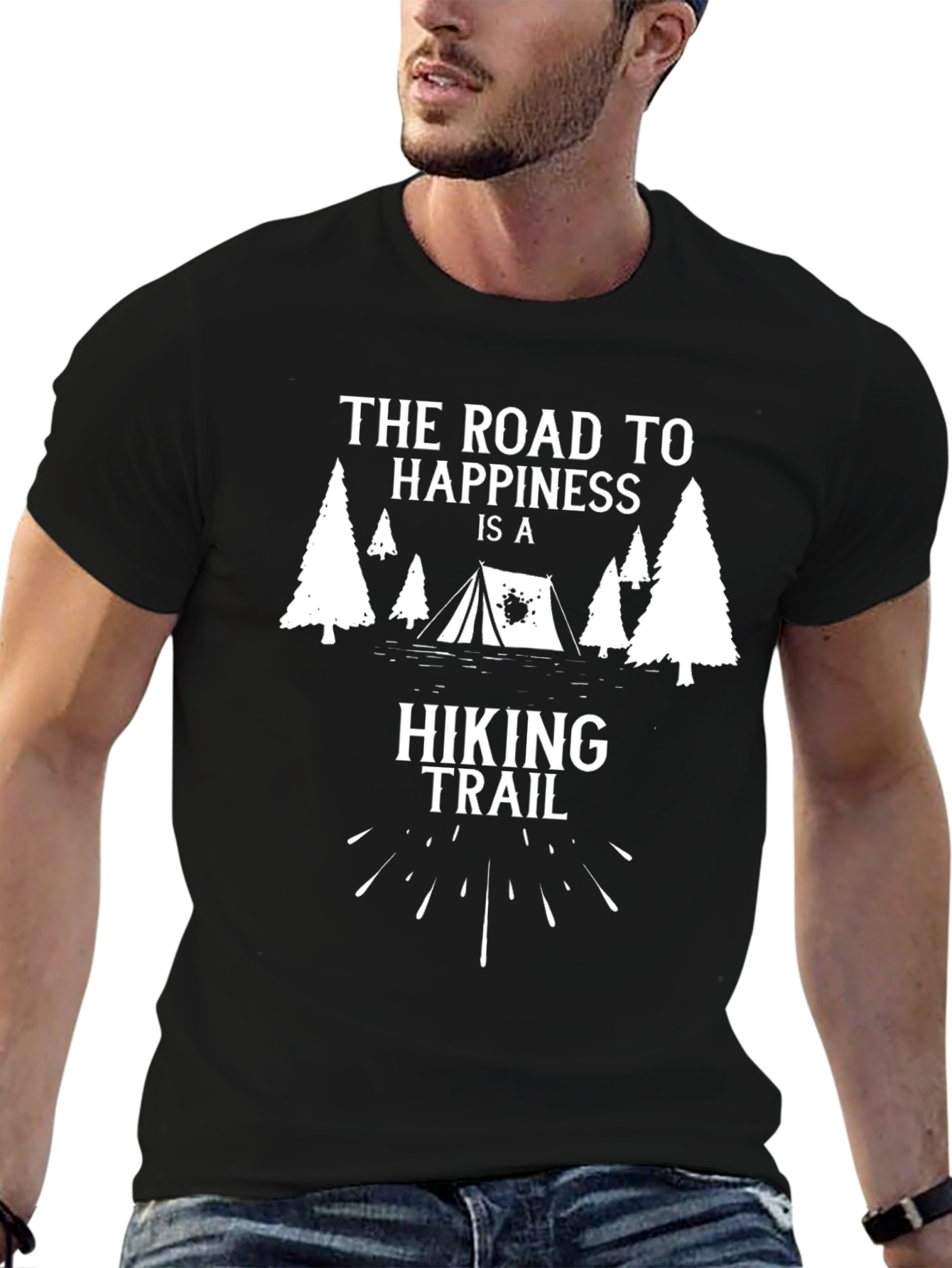 Black Hiking Trail Graphic Tee - The Road to Happiness T-Shirt view 6