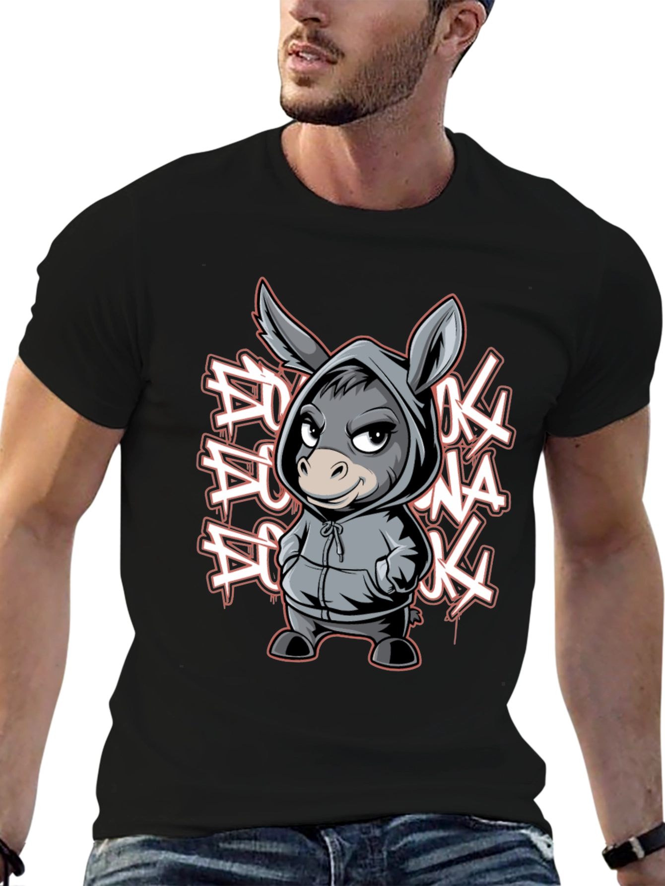 Black Hoodie Donkey Graphic Tee view 6
