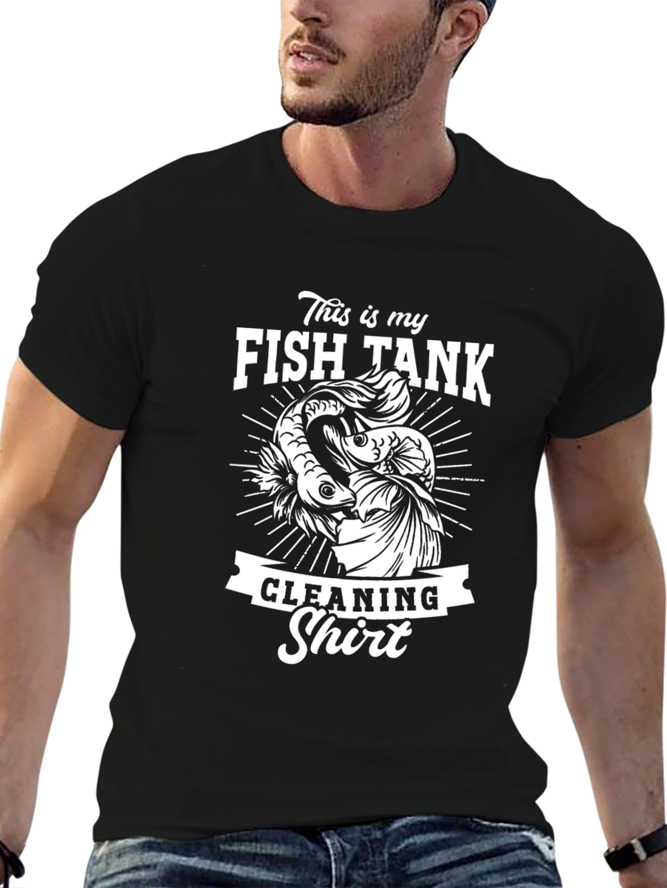 Black Fish Tank Cleaning Shirt - Novelty Betta Fish T-Shirt view 6