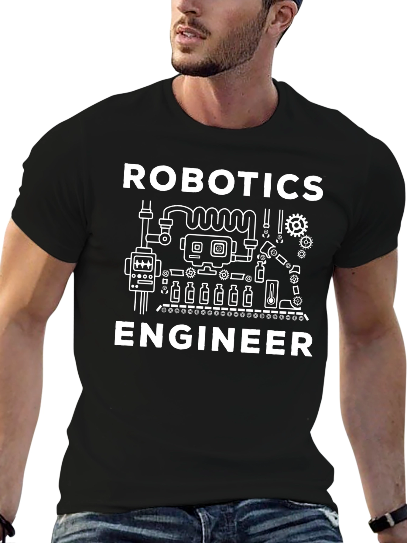 Black Robotics Engineer Graphic Tee - Black Cotton Shirt view 6