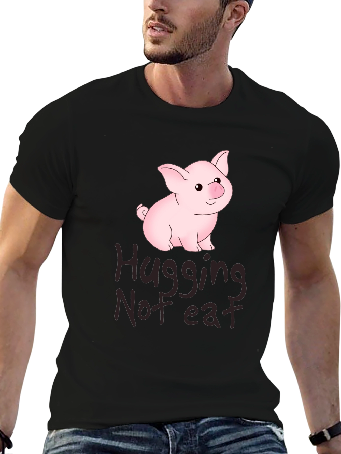 Black Hugging Not Eating Pig T-Shirt view 6