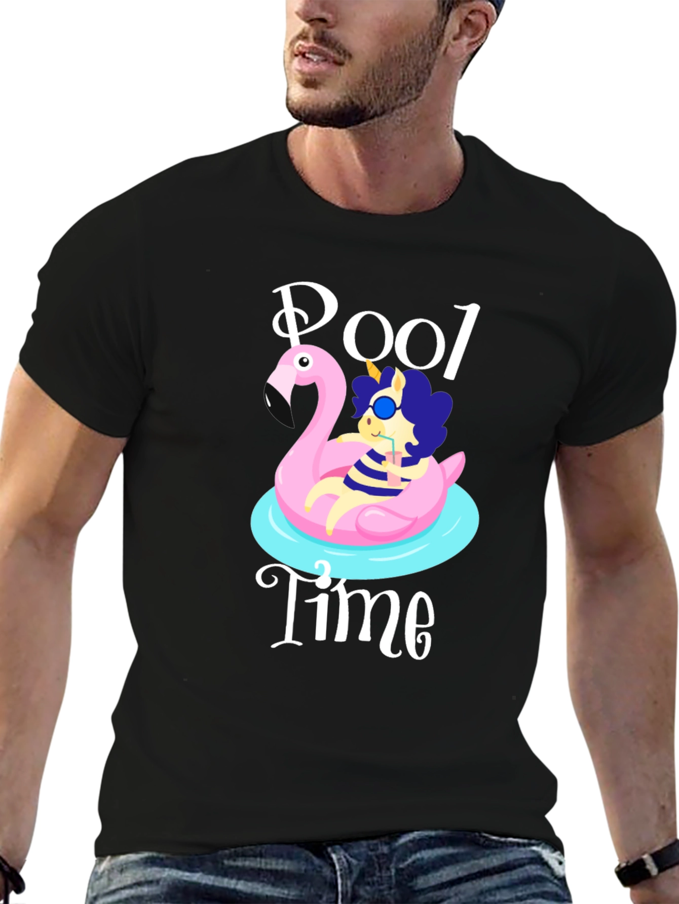 Black Pool Time Graphic T-Shirt - Flamingo Float Fun! view 6