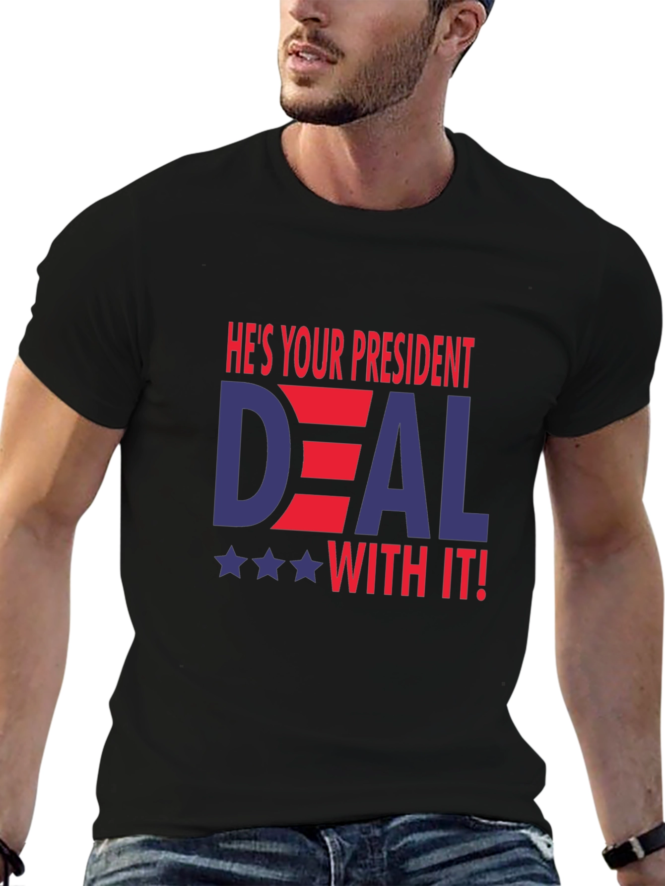 Black He's Your President Deal With It T-Shirt view 6
