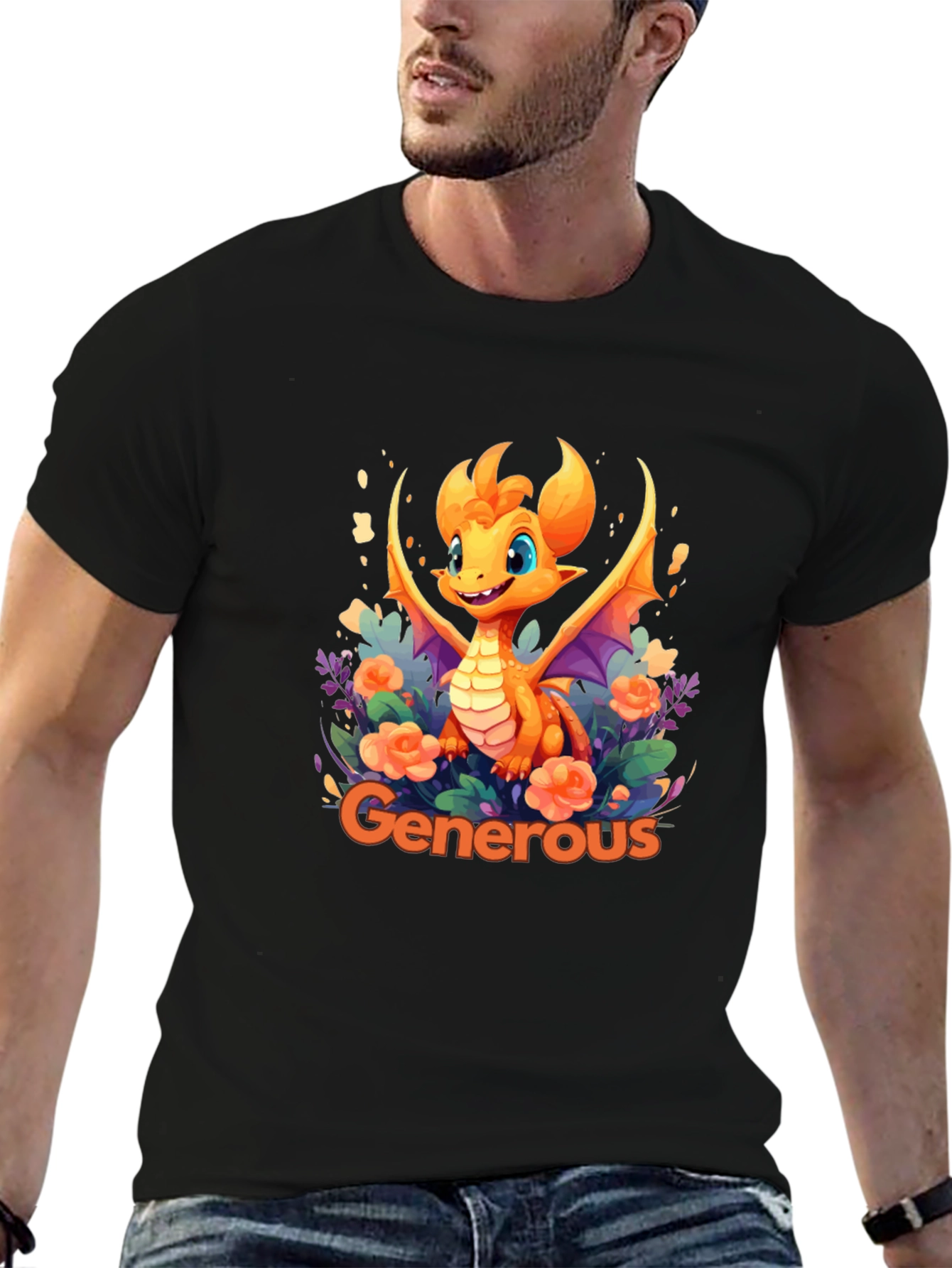 Black Generous Dragon Graphic T-Shirt view 6