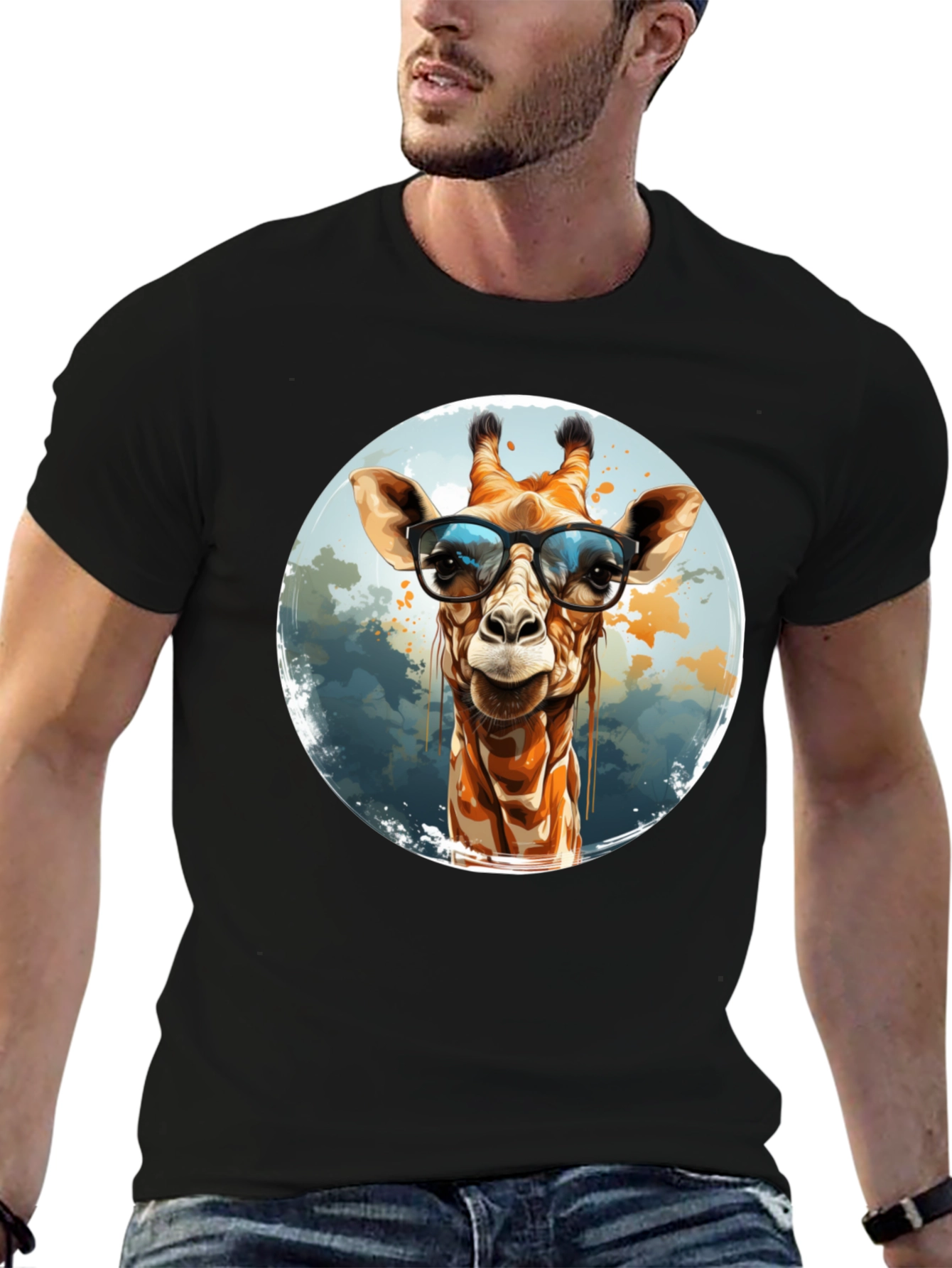 Black Giraffe with Glasses Graphic Tee view 6