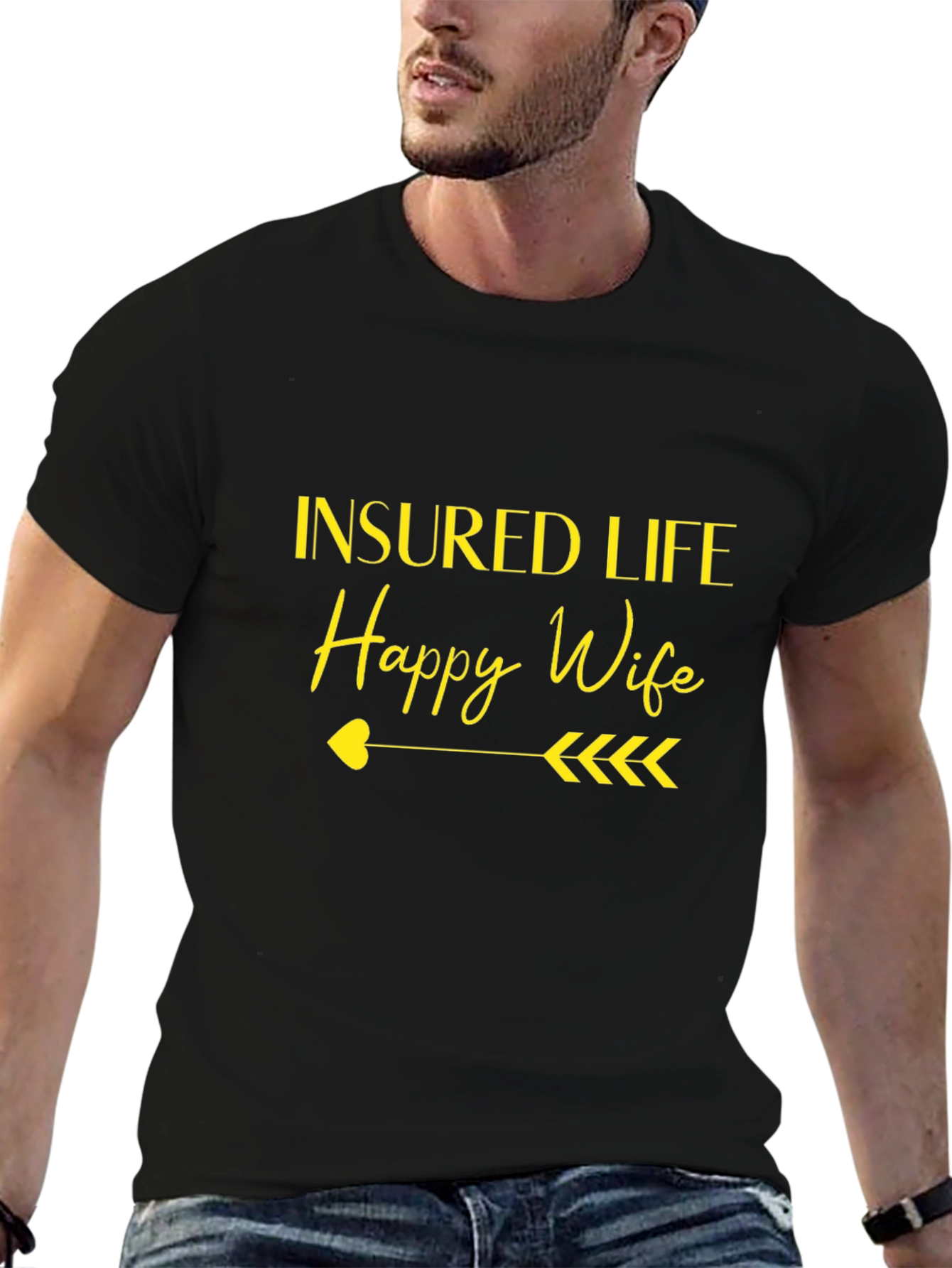 Black Insured Life Happy Wife Black Graphic Tee view 6