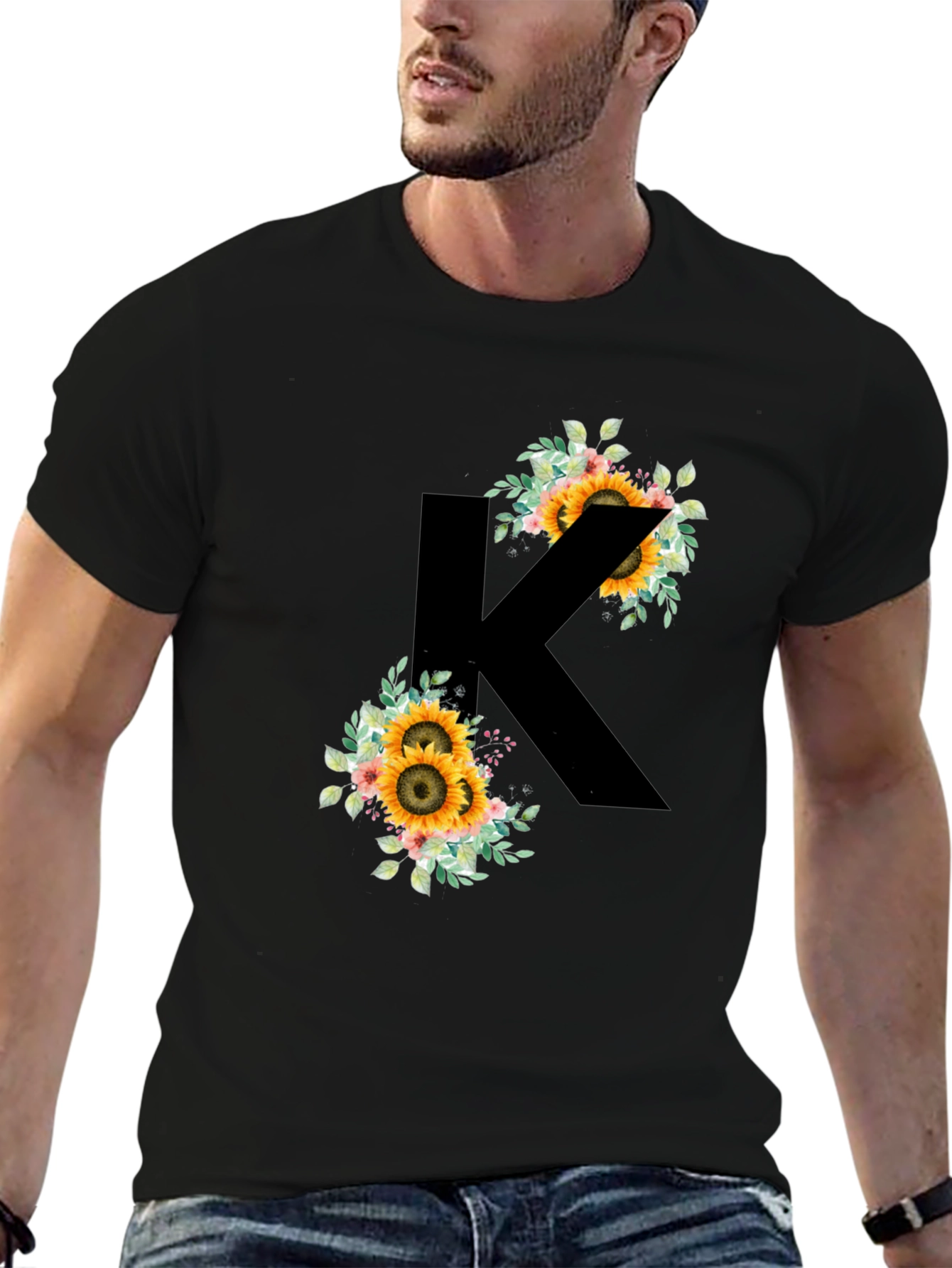 Sunflower Letter K Black T-Shirt - 6