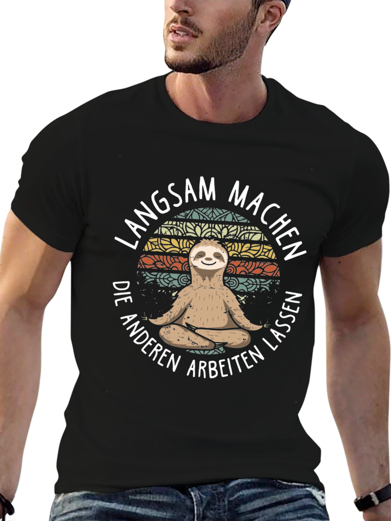 Black Relaxed Sloth T-Shirt - "Langsam Machen" Design view 6