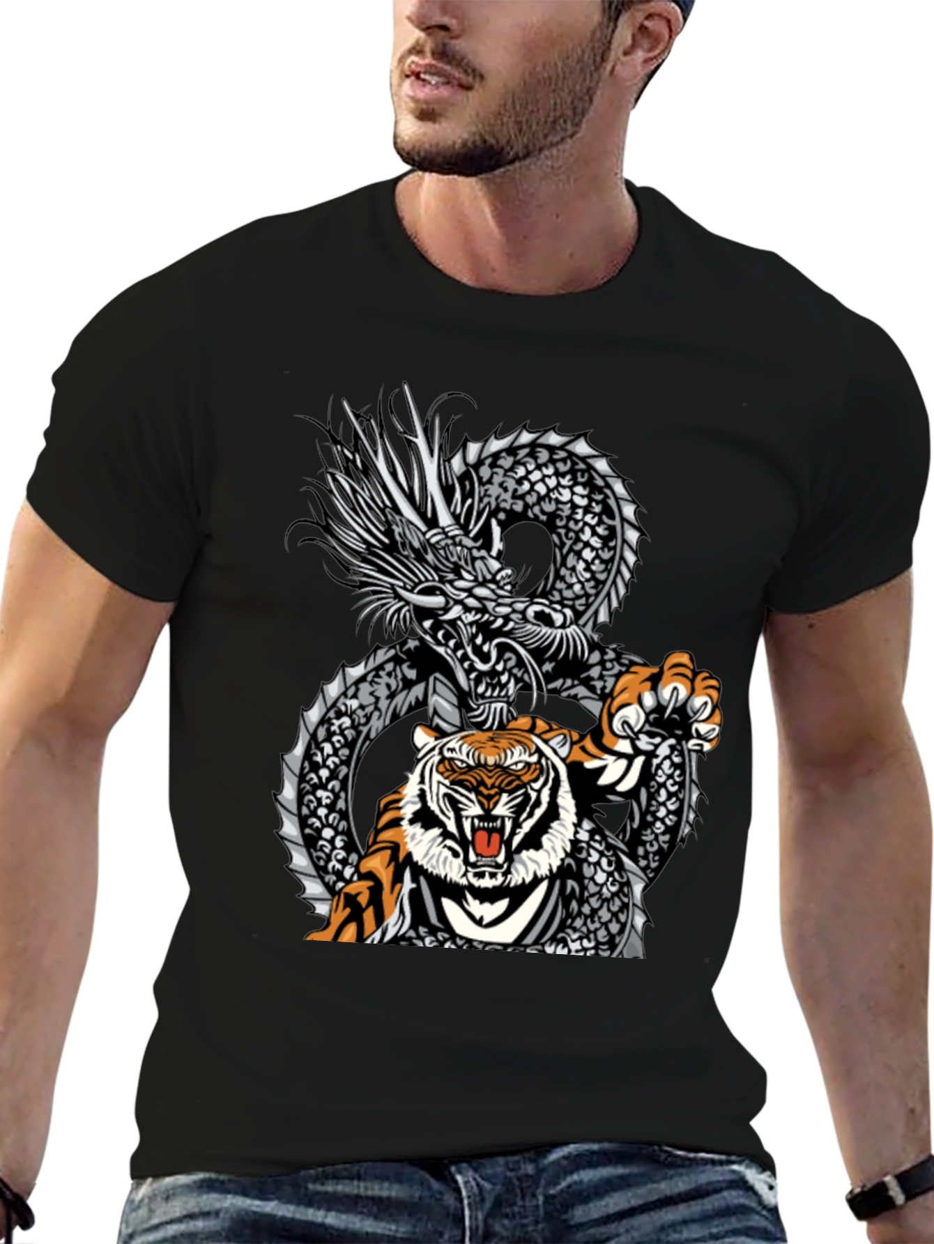 Black Dragon and Tiger Graphic Tee - Bold Streetwear view 6