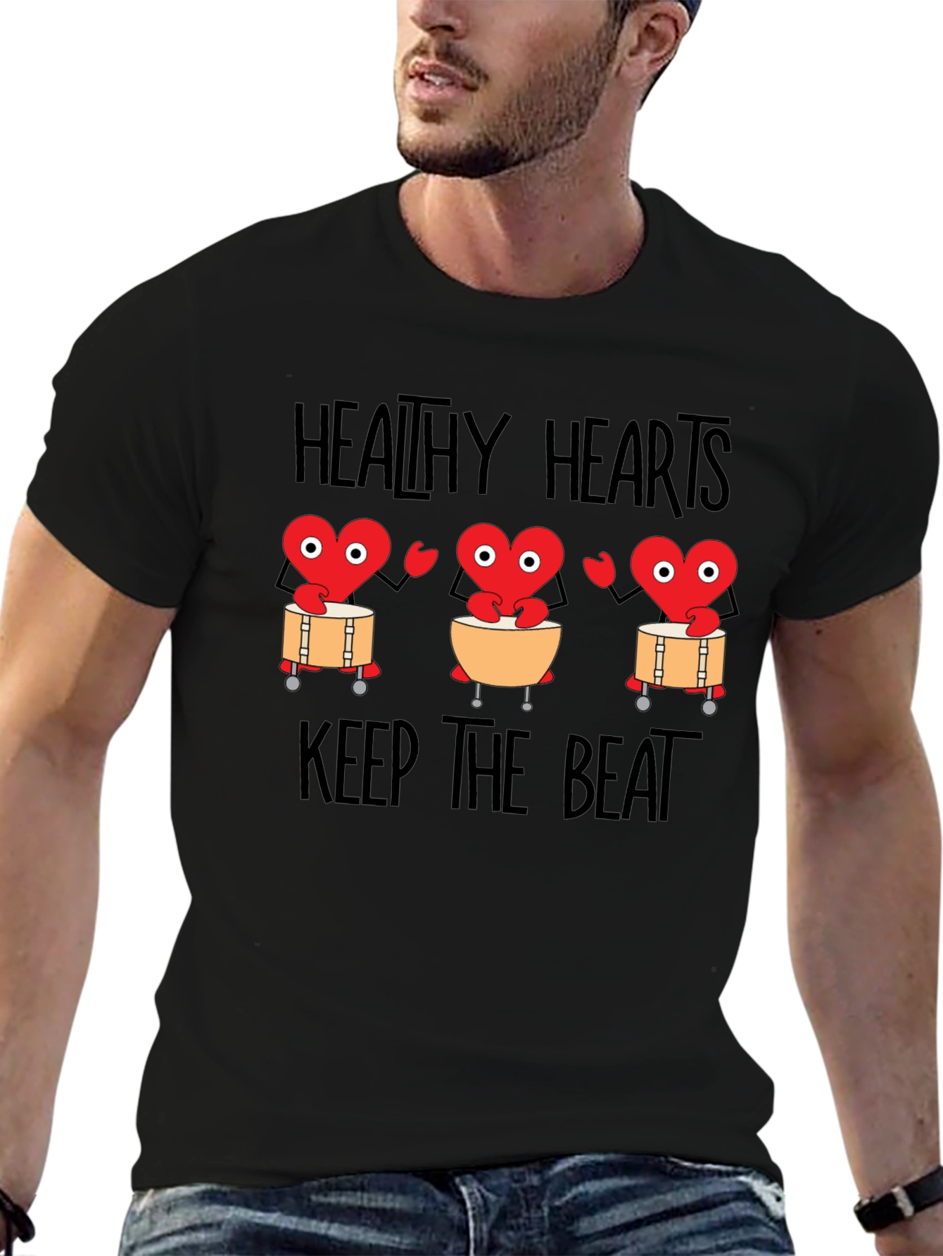 Black Healthy Hearts Keep The Beat Graphic T-Shirt view 6
