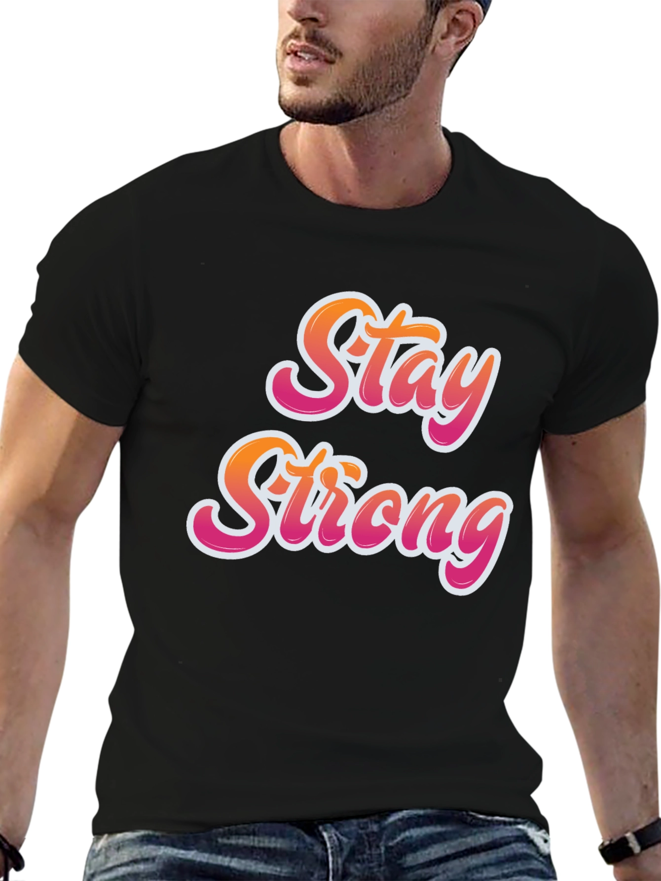 Black Stay Strong Graphic Tee - Black Cotton Comfort view 6