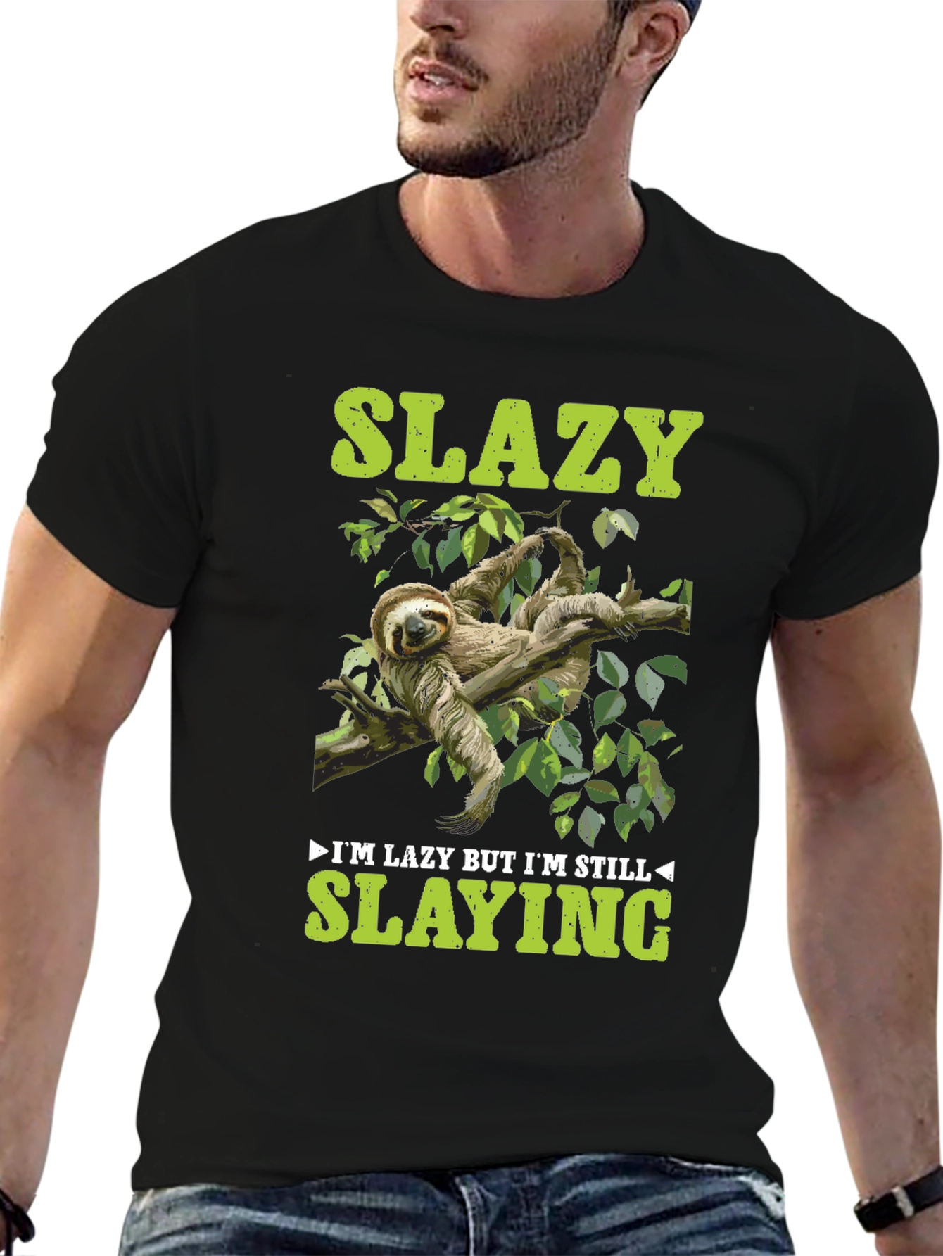 Black Slazy Sloth T-Shirt - Lazy But Still Slaying view 6