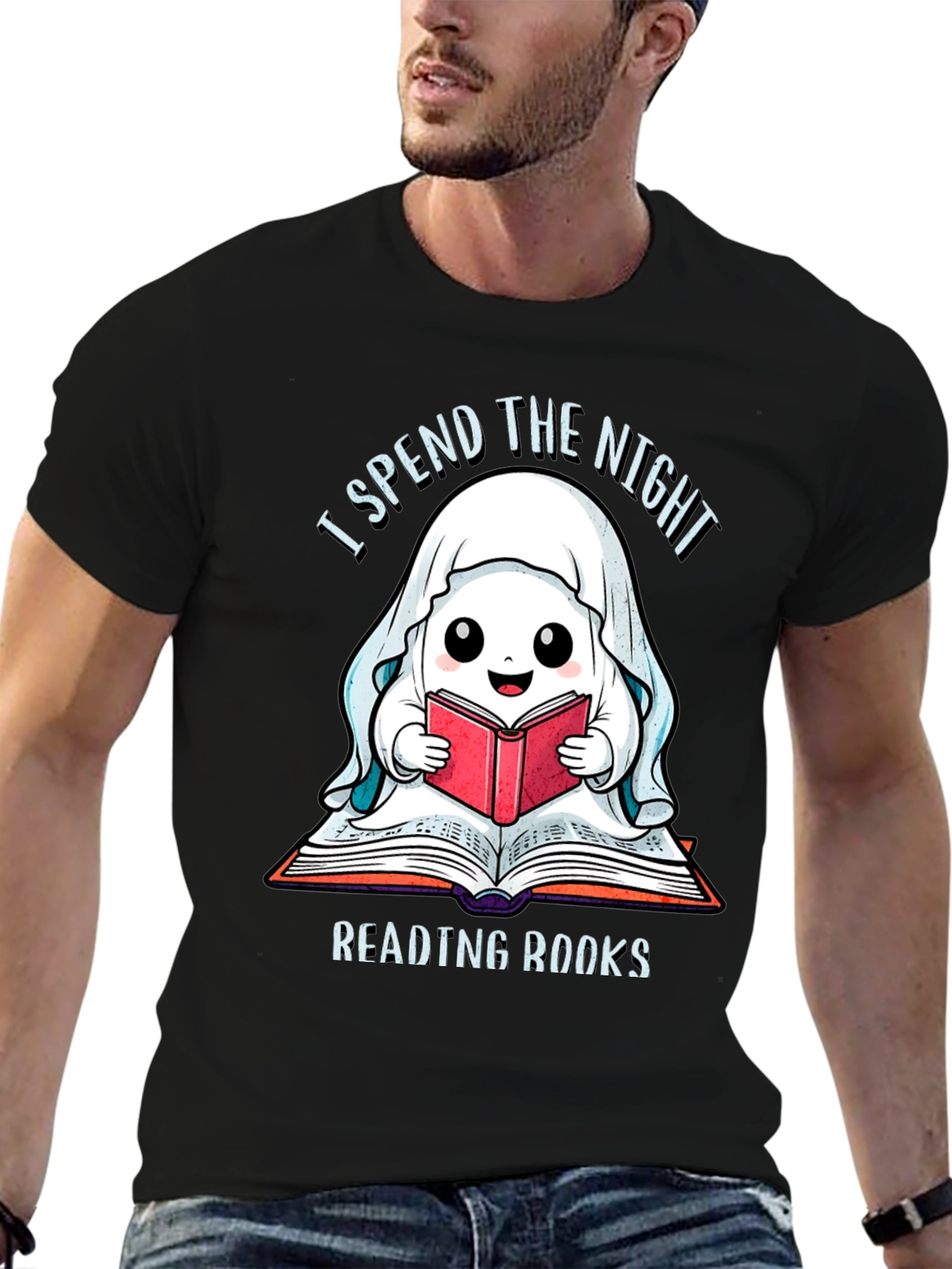 Black Ghost Reading Books T-Shirt view 6