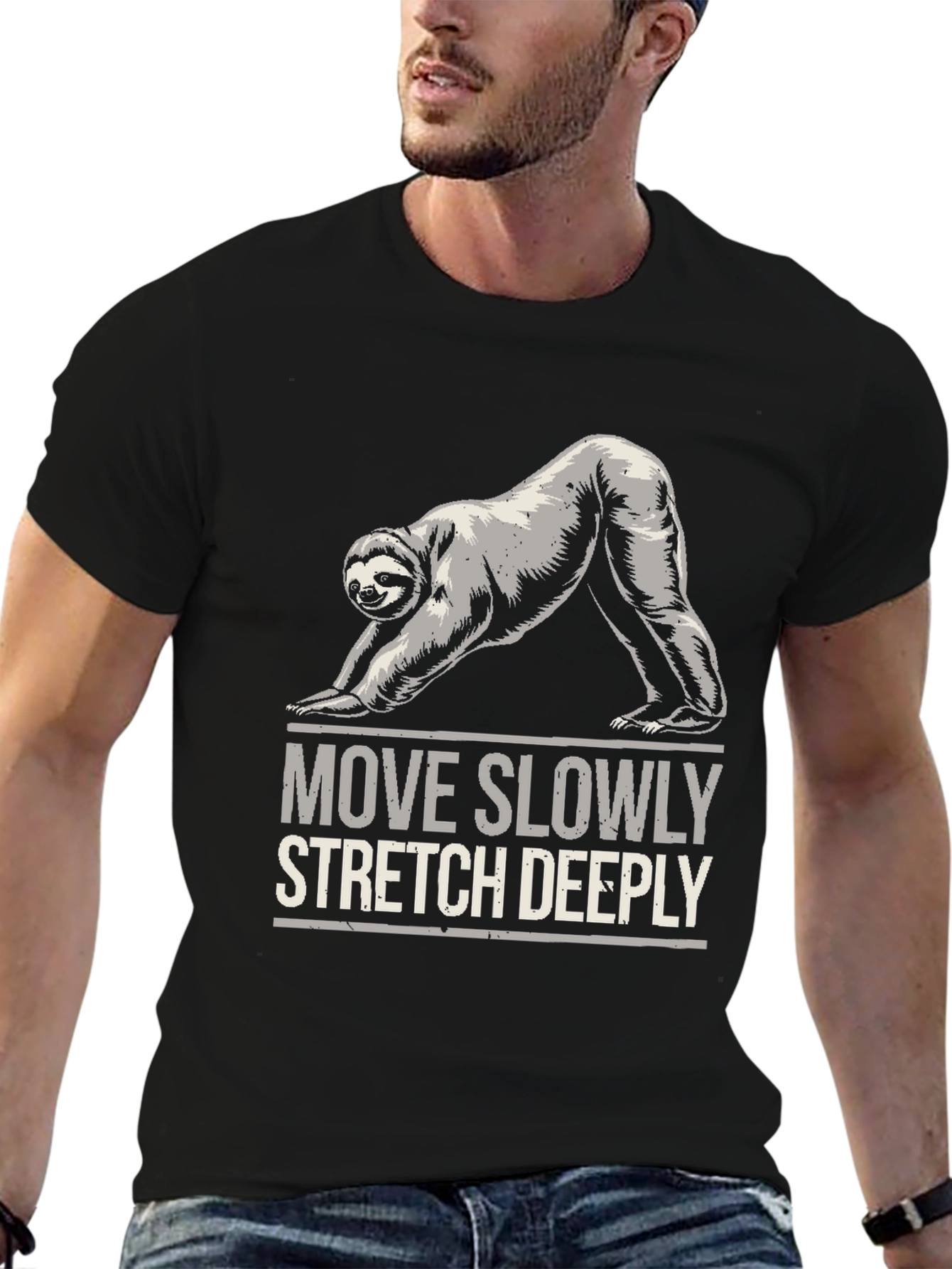 Black Yoga Sloth T-Shirt - Move Slowly Stretch Deeply view 6