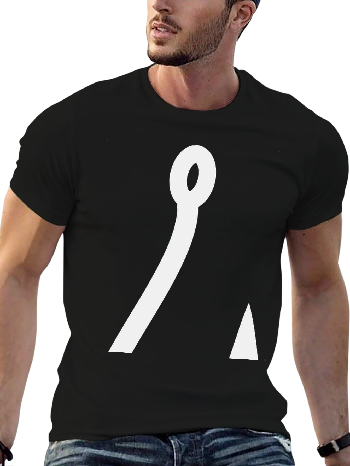 Black Minimalist Graphic Tee - Black Cotton Blend Shirt view 6