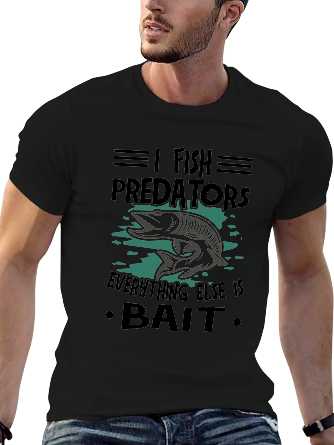 Black I Fish Predators Black T-Shirt view 6