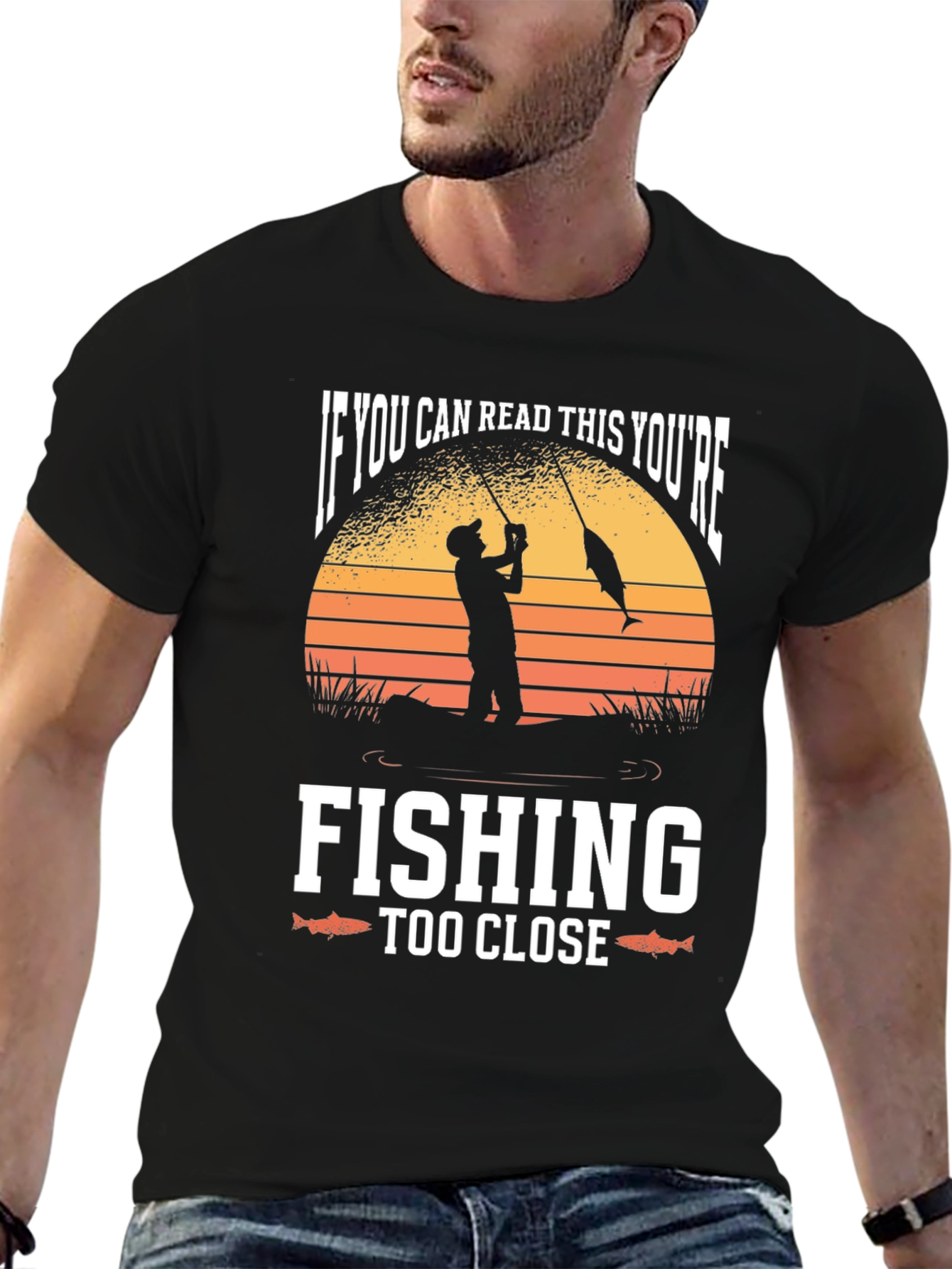 Black Funny Fishing T-Shirt - You're Fishing Too Close view 6