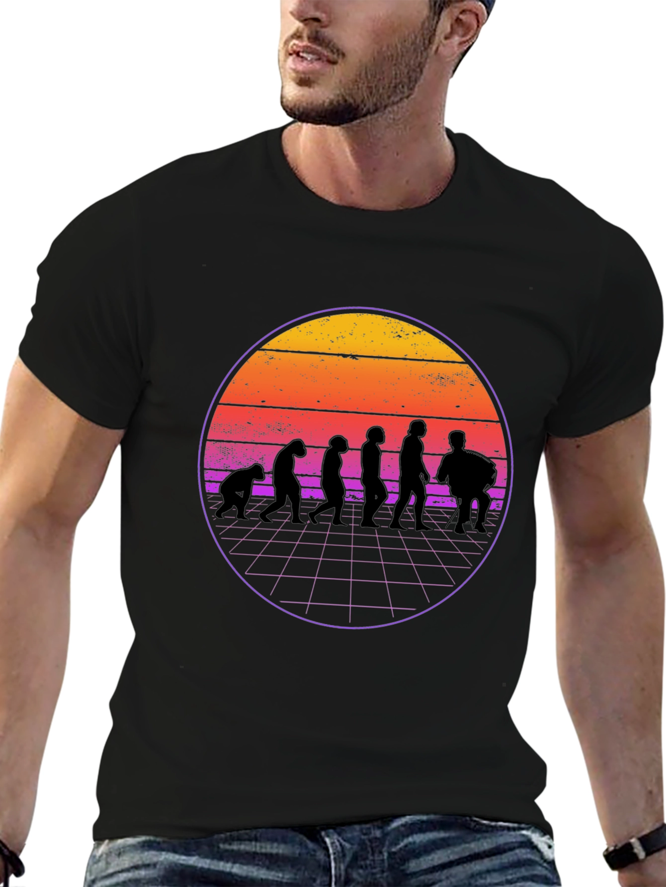 Black Retro Evolution T-Shirt - Men's Black Crew Neck Tee view 6