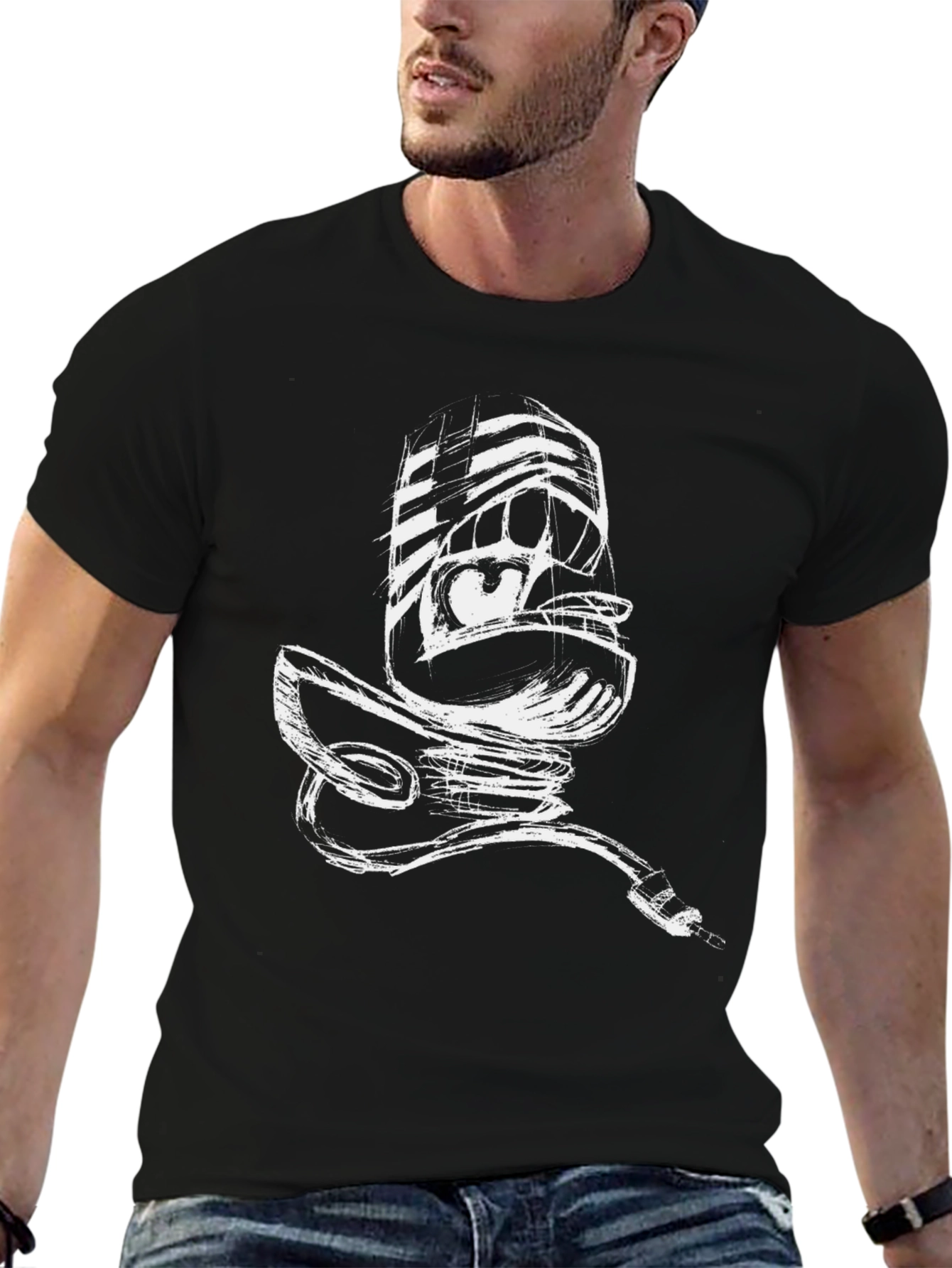 Black Sketchy Microphone Black Tee view 6