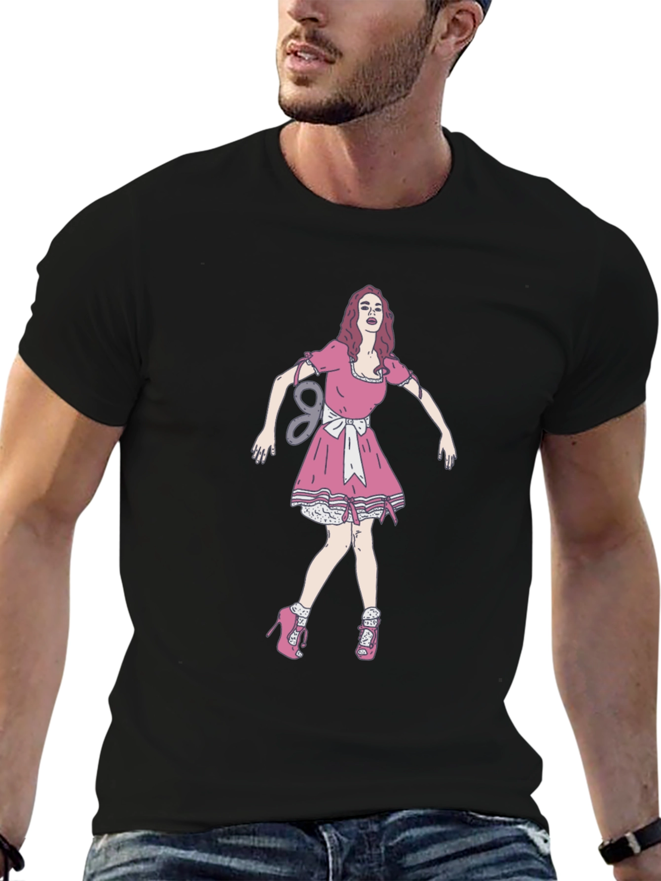 Black Black Tee with Doll Print view 6