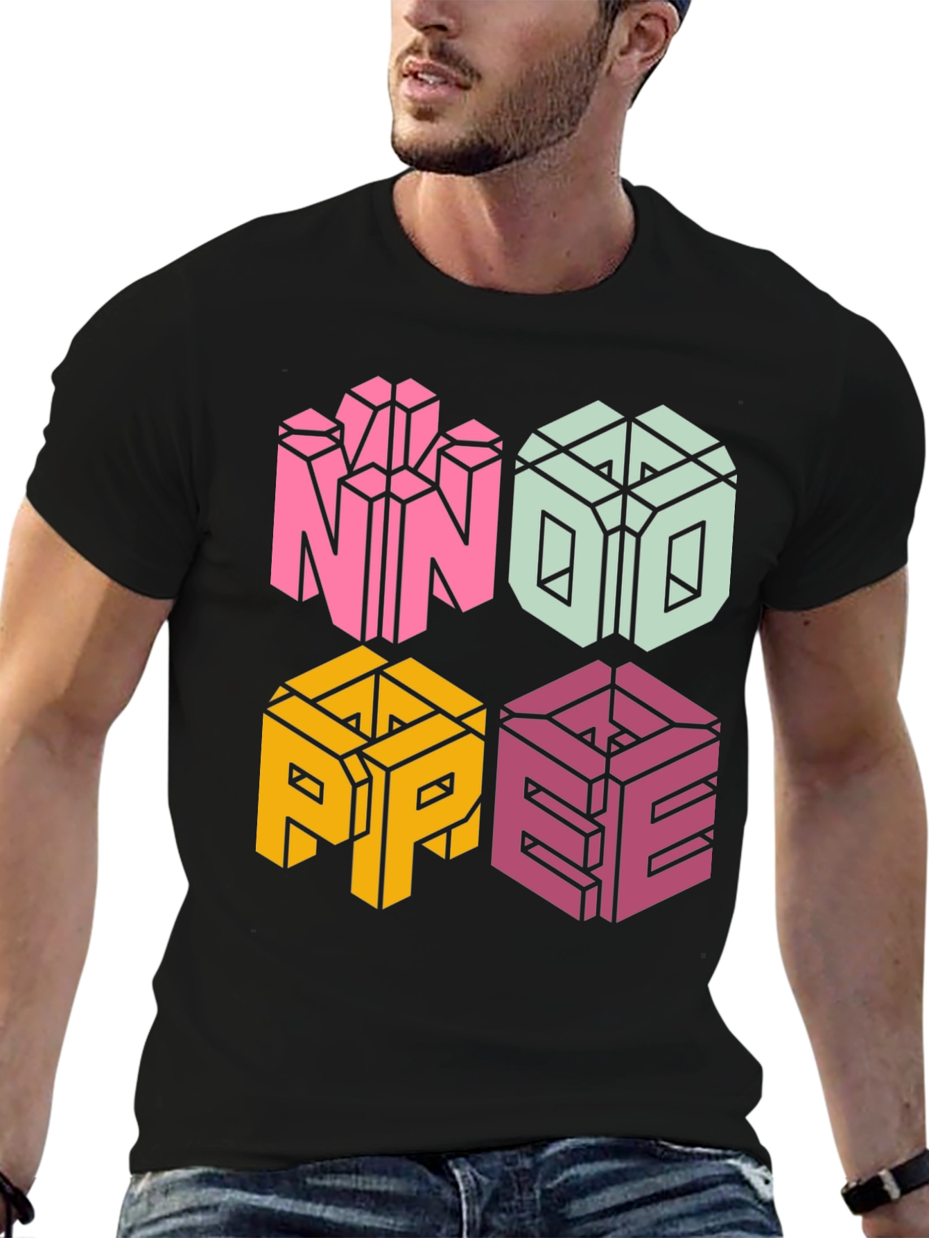 Black Novelty NOPE T-Shirt - Geometric Block Letter Design view 6