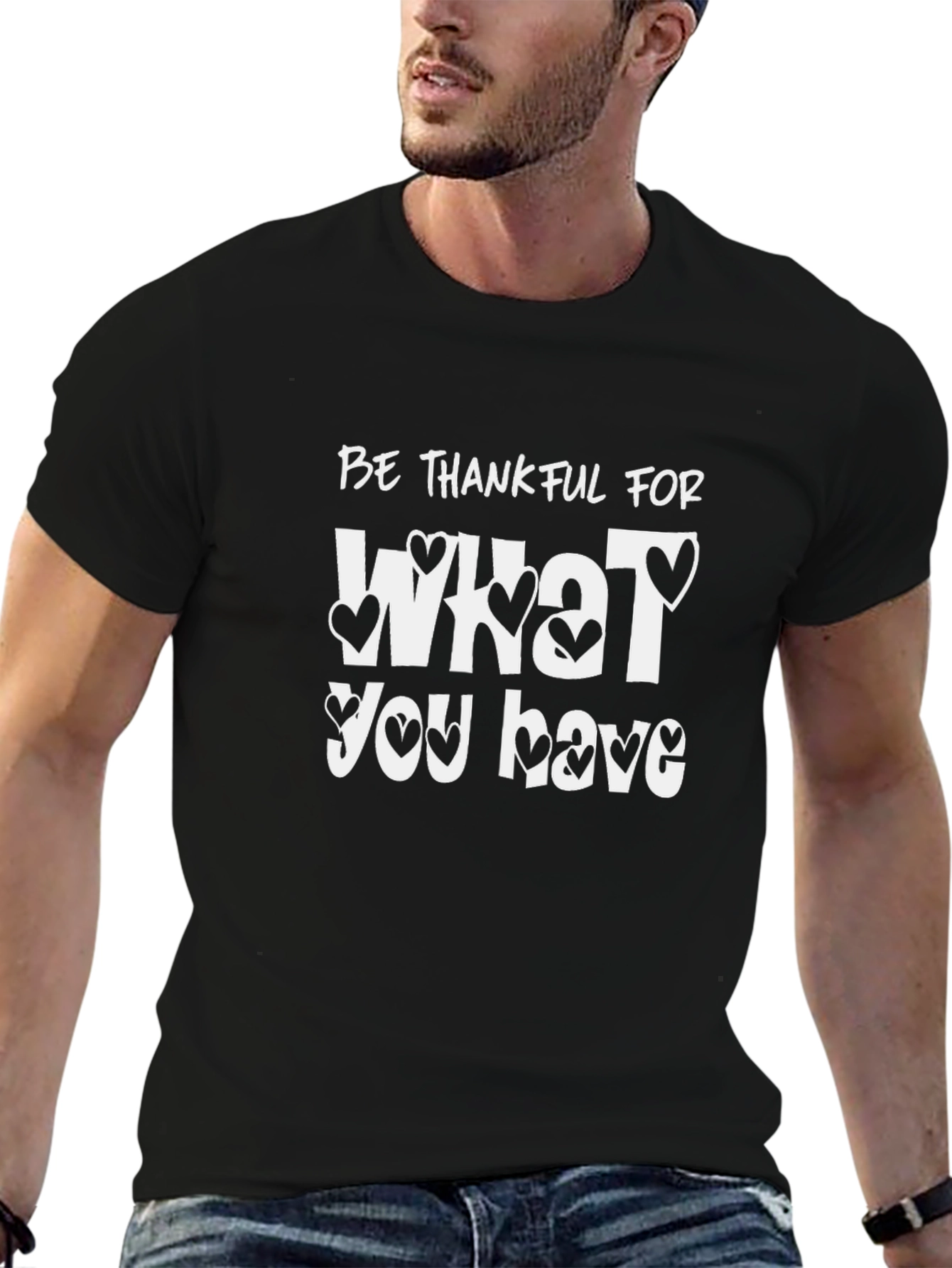 Black Thankful Heart Graphic Black T-Shirt view 6