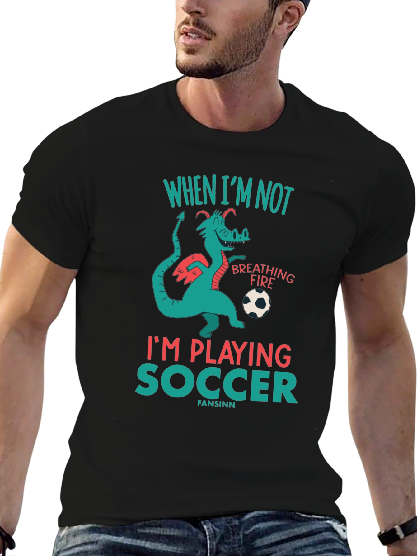 Black Dragon Soccer T-Shirt - Playful Graphic Tee view 6