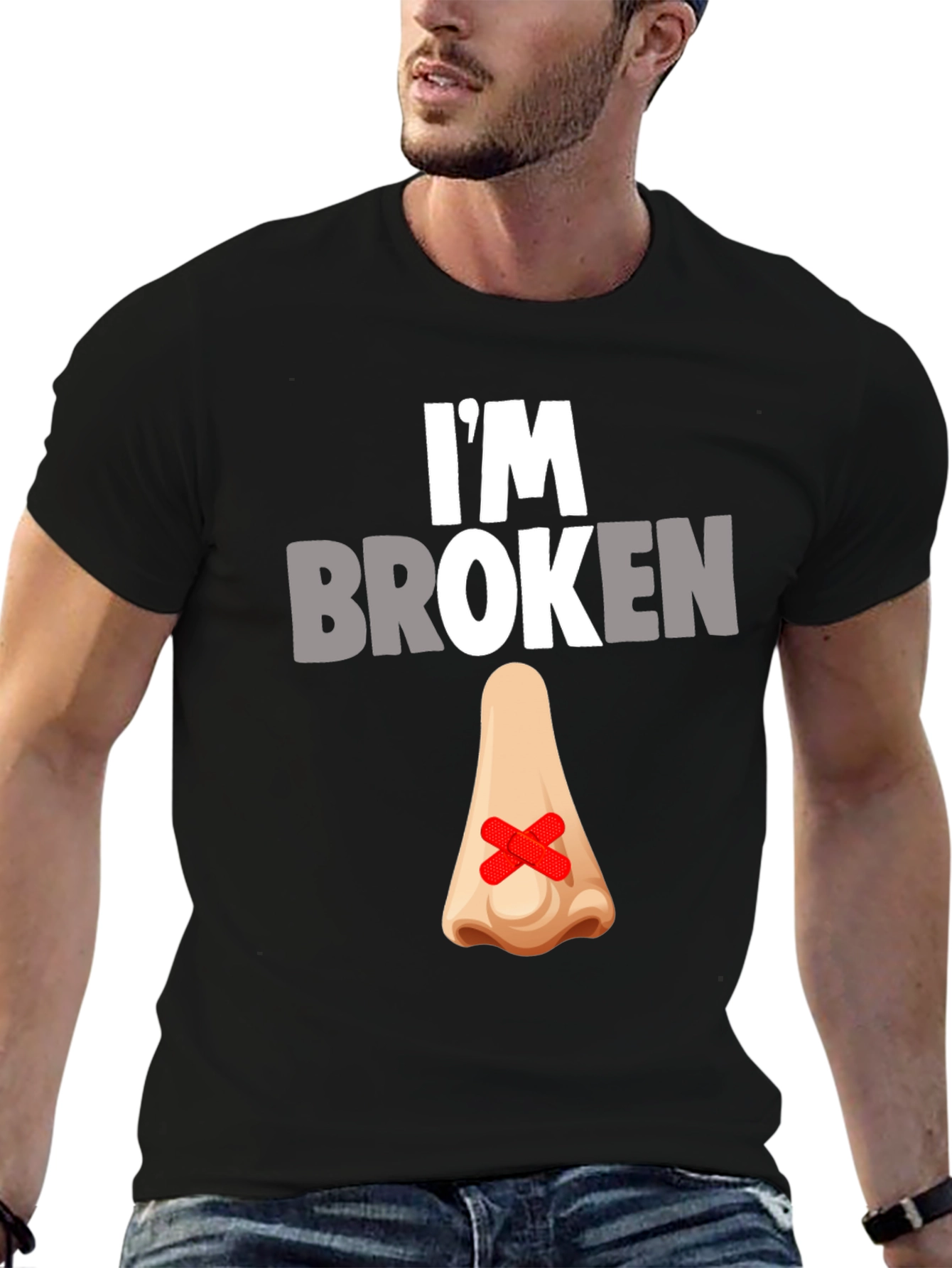 Black I'm Broken Nose T-Shirt - Novelty Graphic Tee view 6