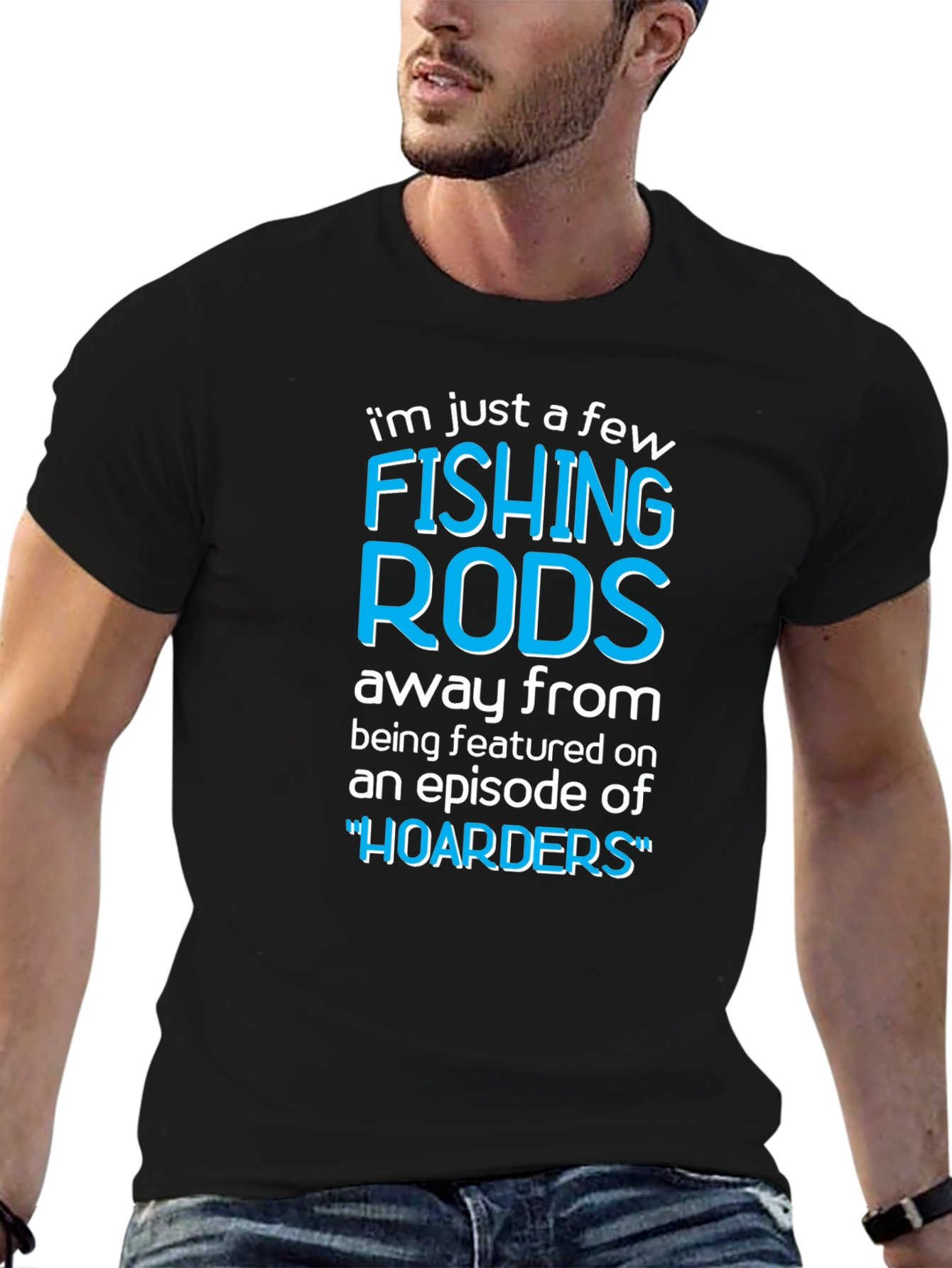 Black Funny Fishing Rods Hoarders T-Shirt view 6