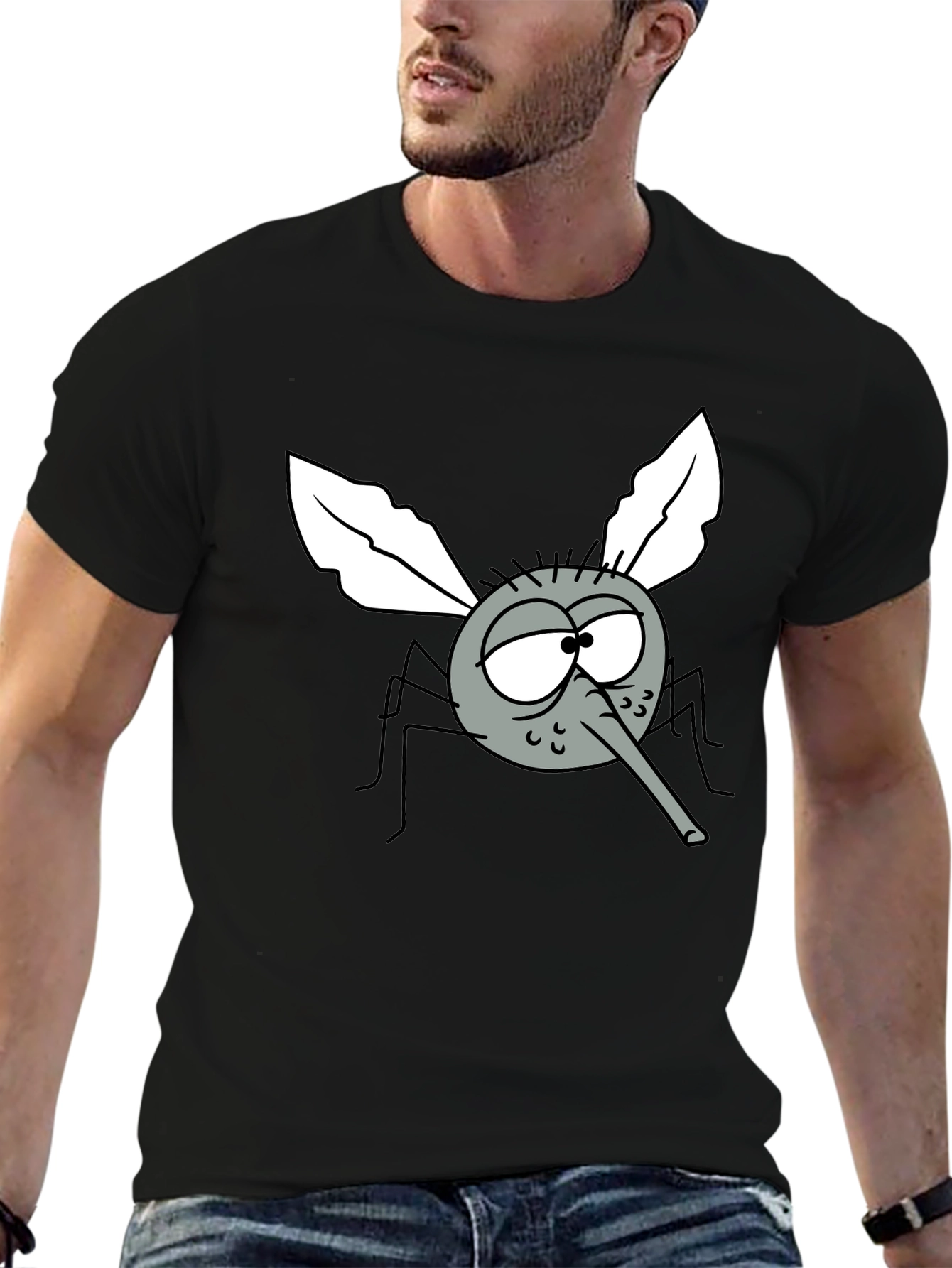 Black Funny Cartoon Mosquito Graphic T-Shirt view 6